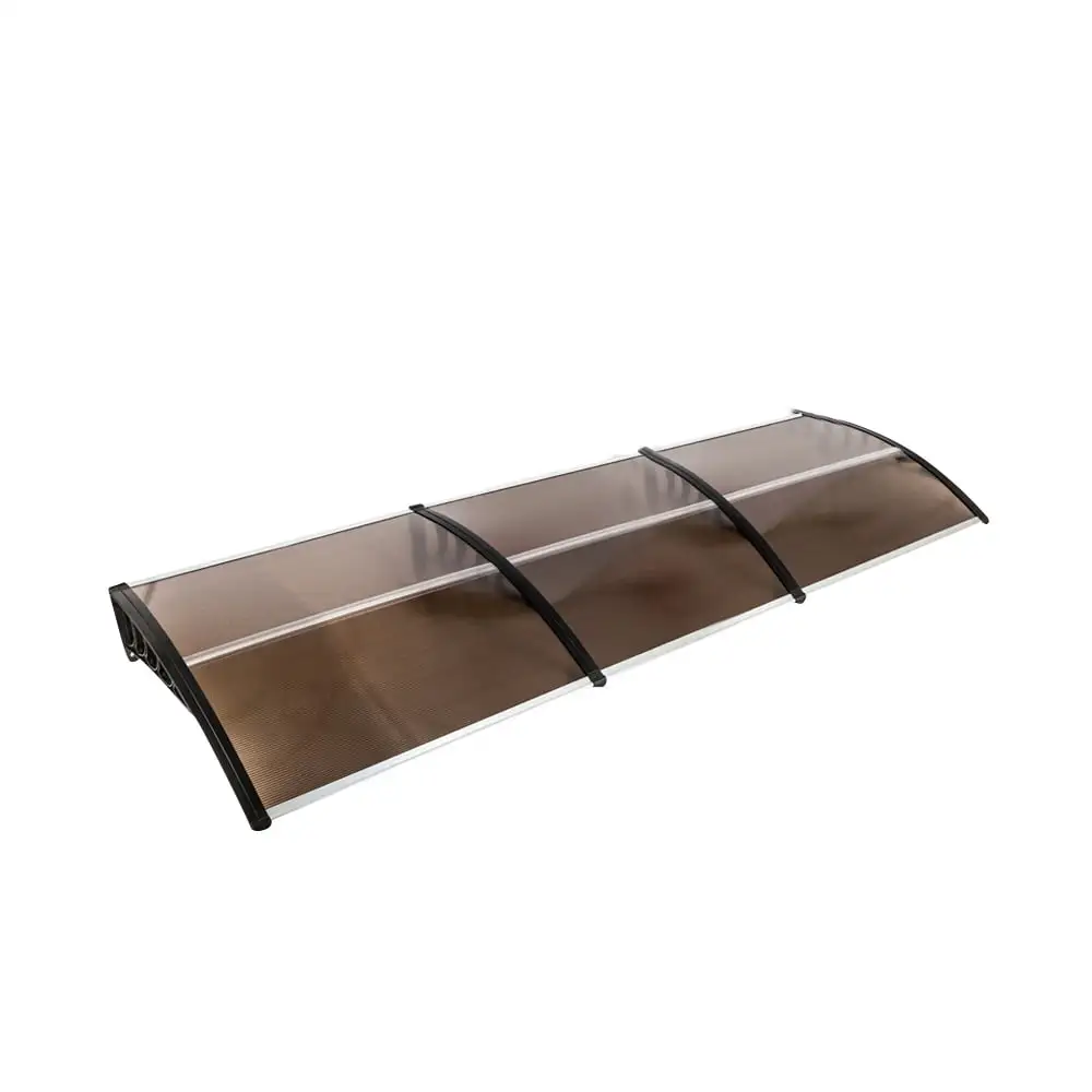 Window Door Awning Canopy Brown with Black Bracket Front Door Canopy 118 Inch x 38 InchIncludes Screw Fittings