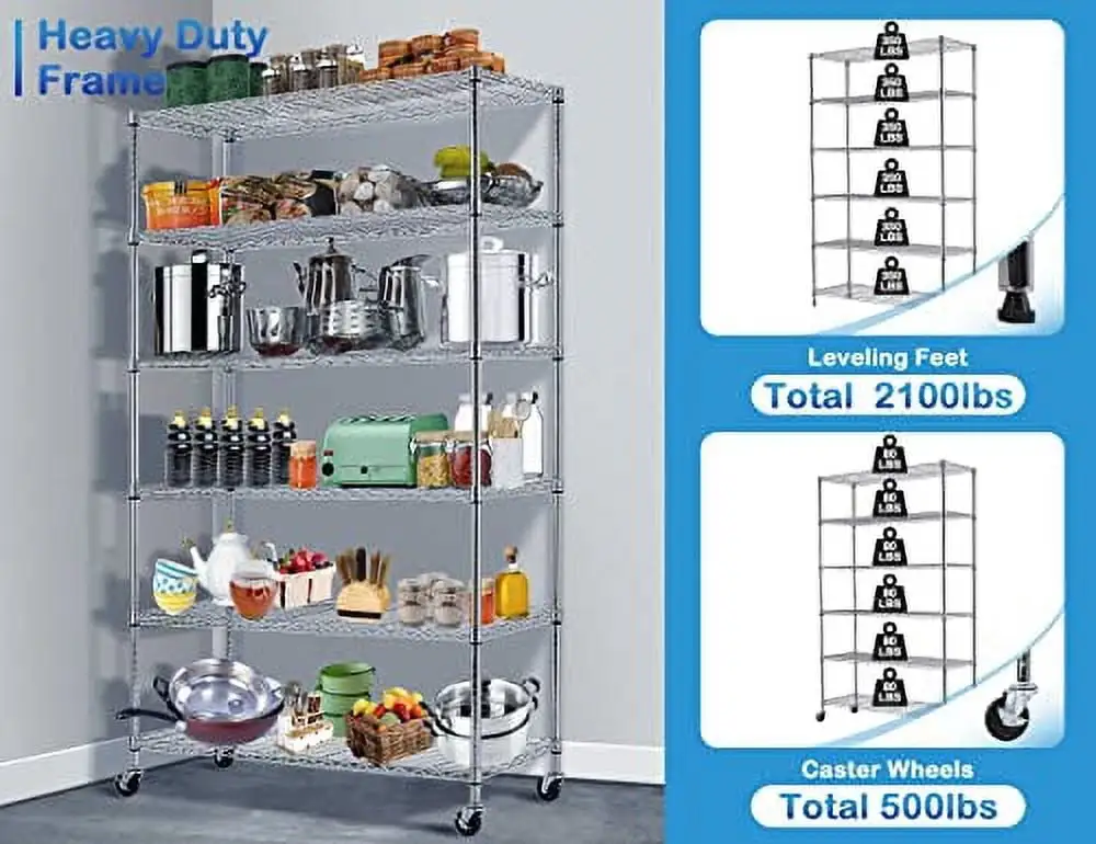 Wire Rack Shelving. 48 ??18 ??82 Wire Shelves. Storage Shelves with 2100LBS Capacity. Racks for Storage with Adjustable Feet. Utility Shelf for Restuarant. Pantry. Garage. Basement. Home Storage