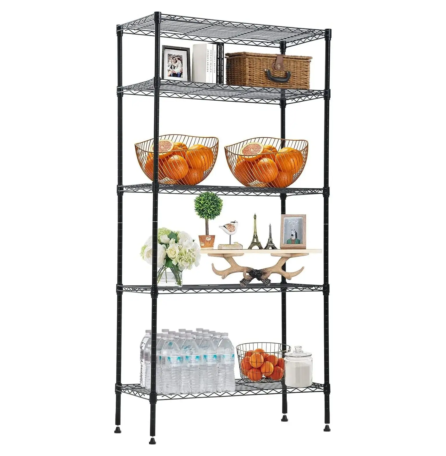 Wire Shelving Unit 5 Tier Shelving. Storage Unit Heavy Duty Metal Organizer Rack. Shelf Standing Without Wheels for Kitchen Bathroom Garage.14 D x 24 W x 60 L Black