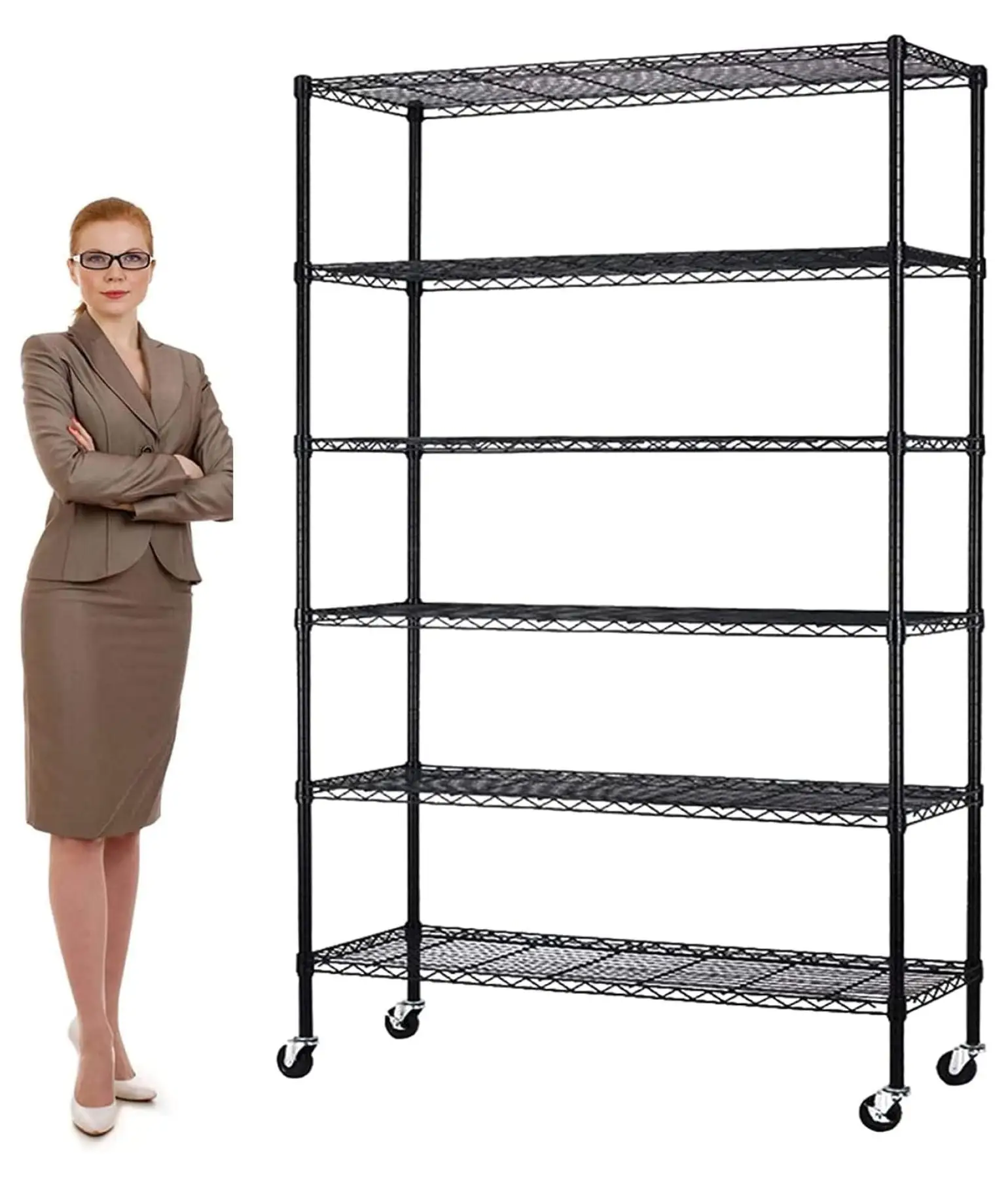 Wire Shelving Unit. Metal . with Wheels 6 Tier 2100lbs 48in L??18in W??82in H Storage Shelves Height Adjustable NSF Heavy Duty Steel Shelf Movable for Kitchen Garage Warehouse Rack. Black