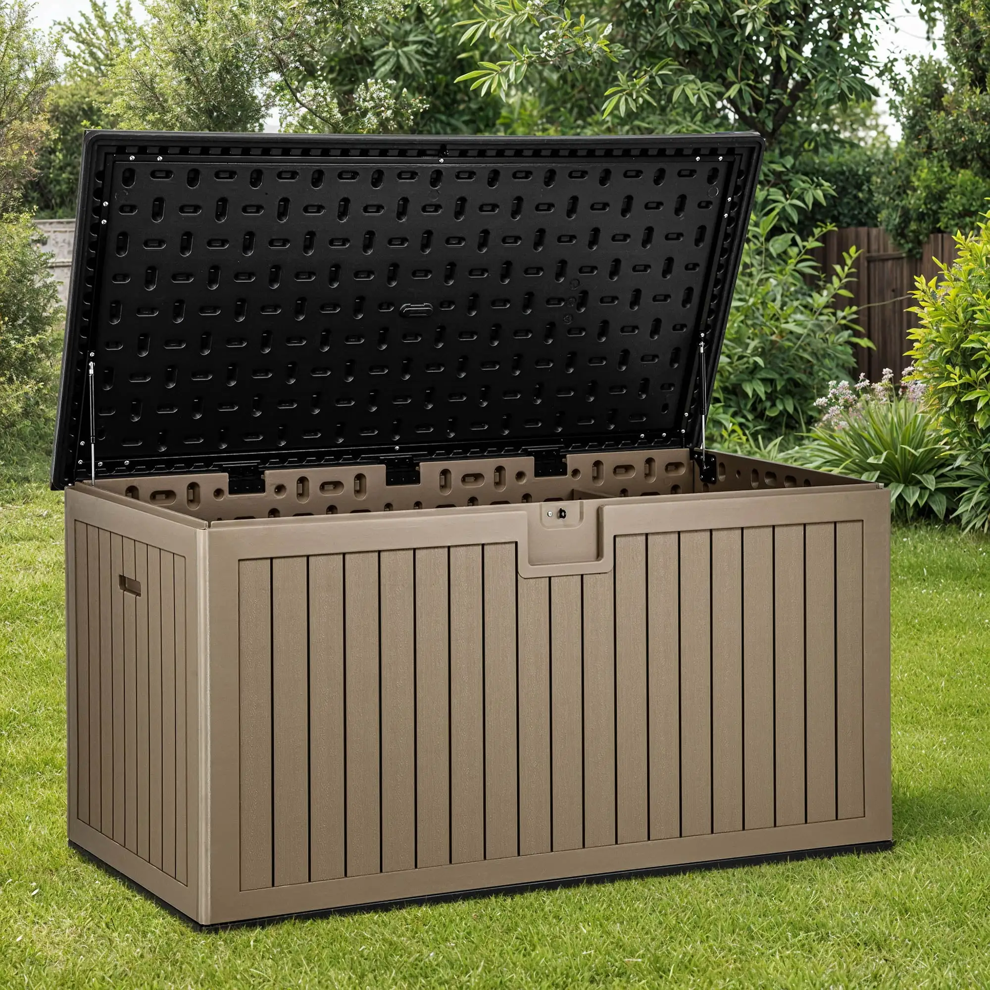 Wooflex Waterproof Resin Deck Box. 230 Gallons Storage and Organizer for Cushions. Throw Pillows. Garden Tools and Pool Toys. Hassle-free Assembly