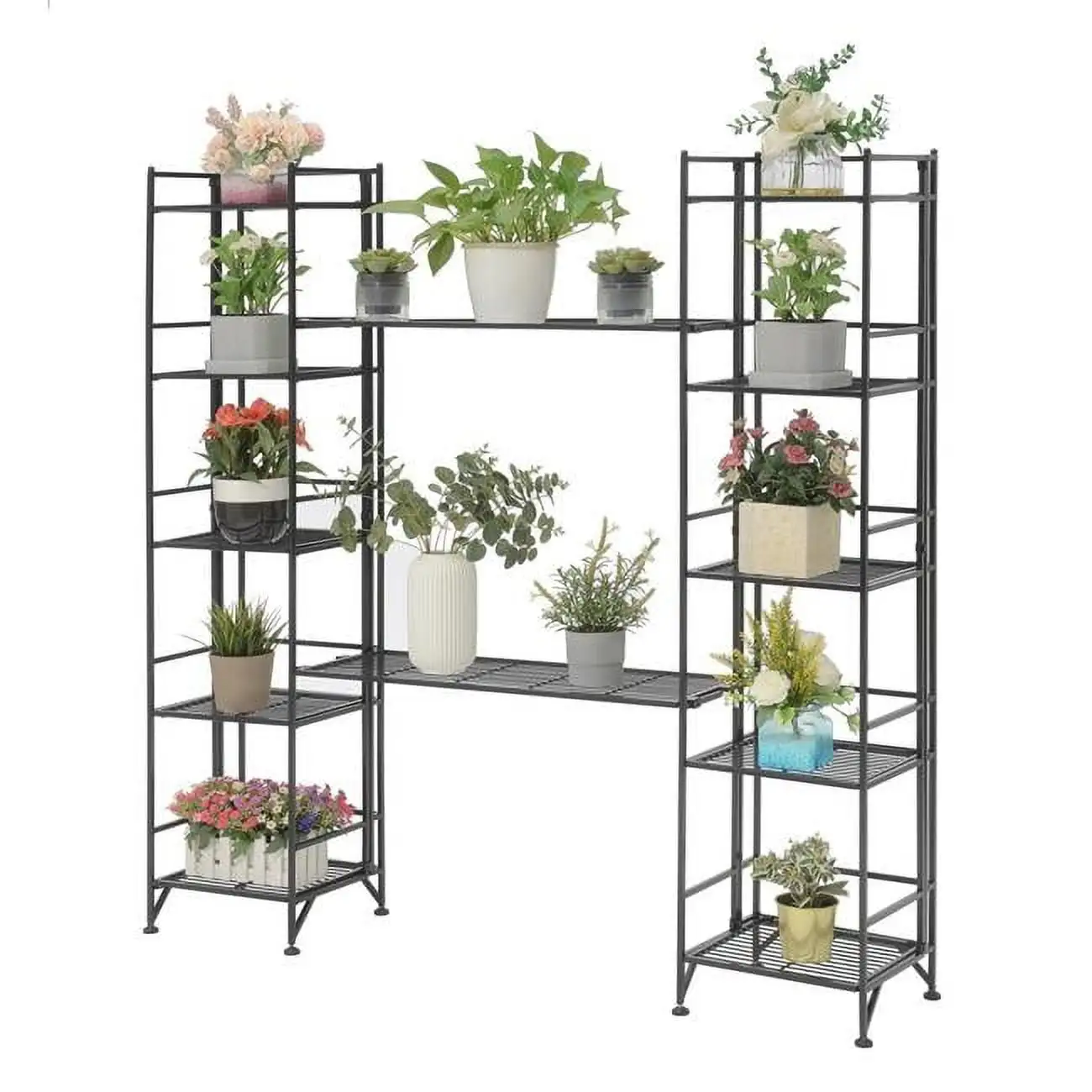 Xtra Storage 5 Tier Folding Metal Shelves with Two Deluxe Extension Shelves. Black