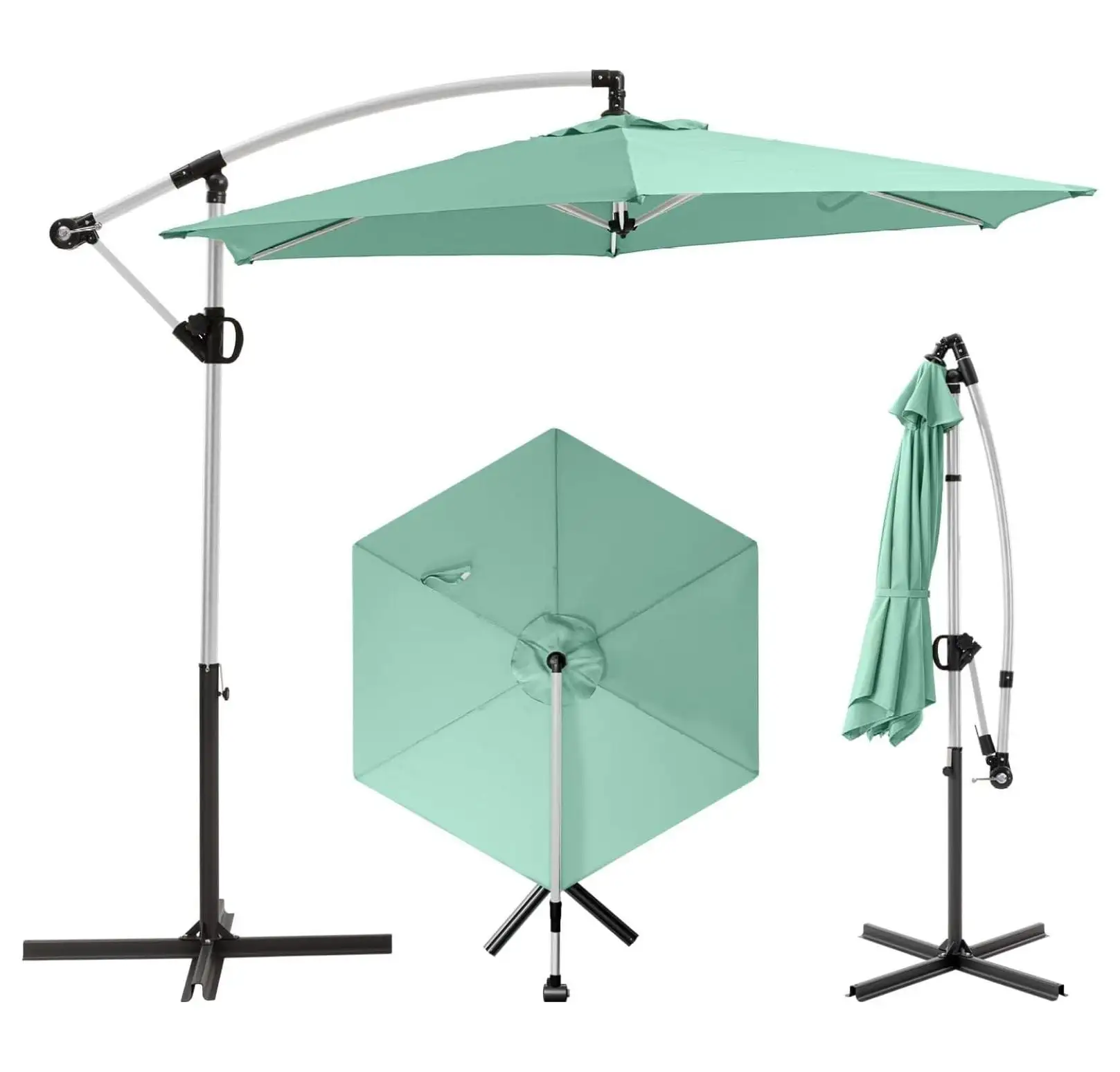 YHJPiu 9ft Offset Patio Umbrella. Cantilever Hanging Outdoor Umbrella w/360-degree Rotation. Handy Crank. UV & Waterproof Canopy. 6 Ribs for Market. Backyard. Poolside. Garden