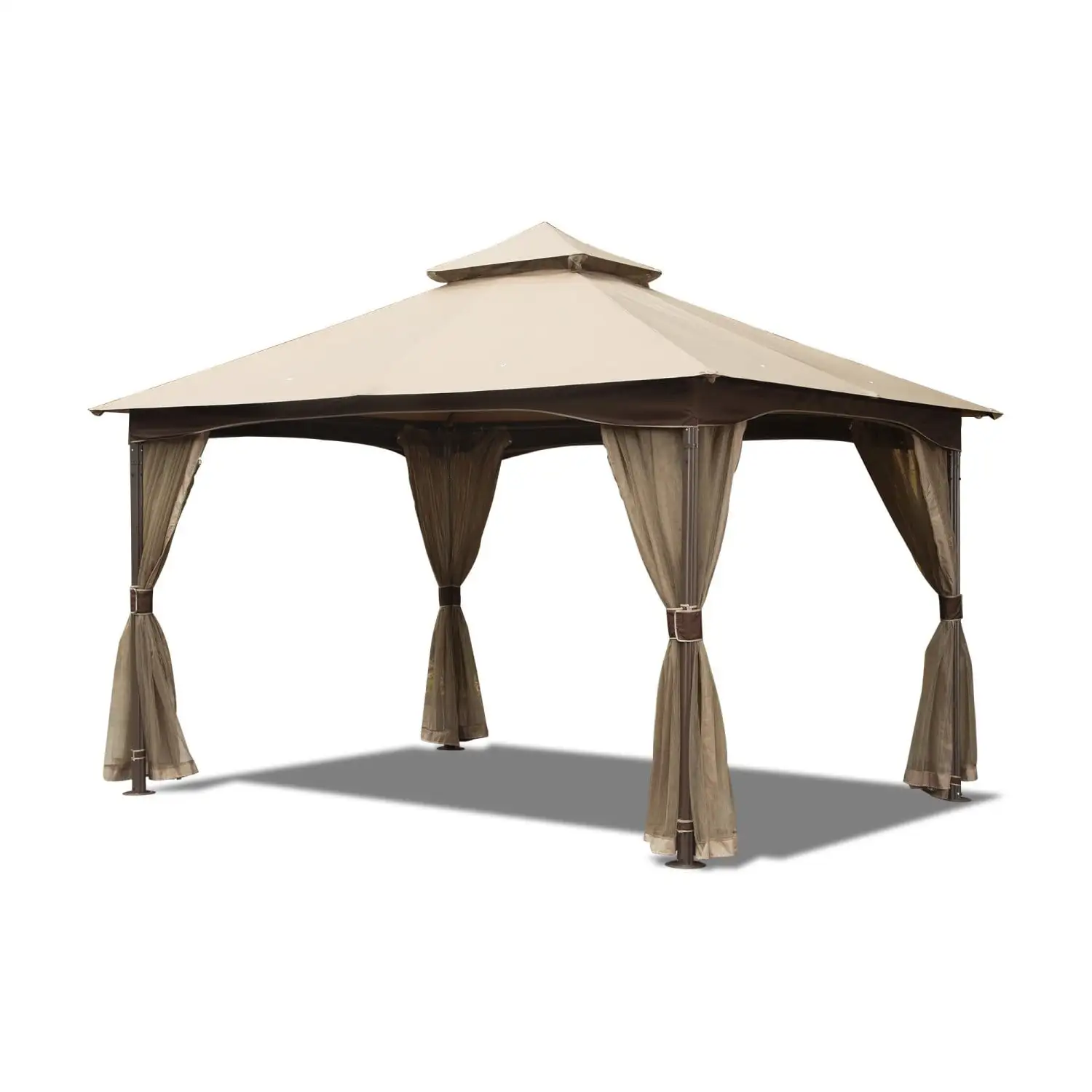 YLtoohoom 10'x13' Gazebo Outdoor Gazebo with Mosquito Netting Metal Frame Double Roof Soft Top Patio Gazebo Canopy Tent for Deck Backyard Garden Lawns (Khaki)