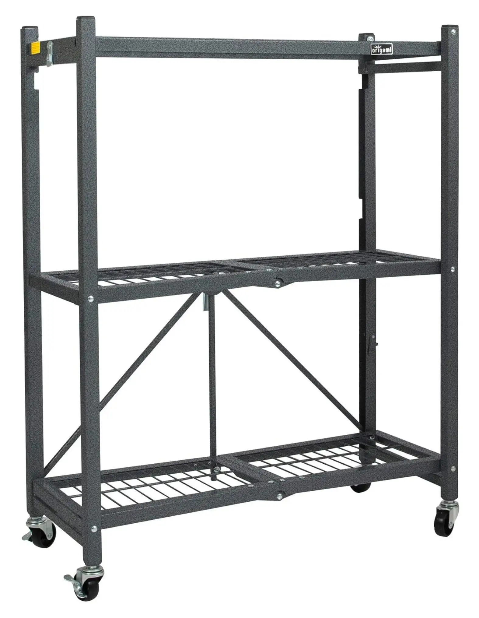 YOSITiuu Heavy Duty Foldable 3 Tier Metal Shelf Wire Rack Storage Unit Organizer with 3 Inches Wheels for Garage. Basement. or Laundry Room. Pewter.