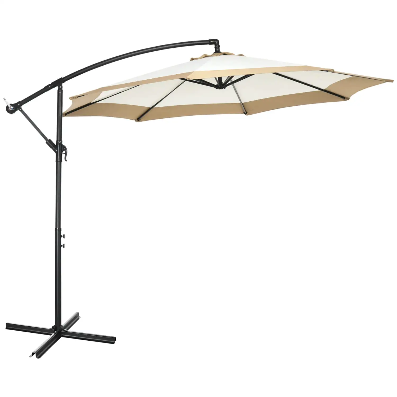 YPDCHB 10FT Cantilever Umbrella Offset Patio Umbrella with Crank and Cross Base for Deck Backyard Pool and Garden Hanging Umbrellas Tan