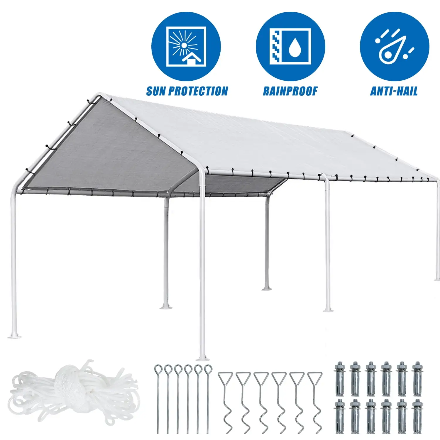 YRLLENSDAN 10x20FT Carport. Carports and Shelters Carport Garage Heavy Duty Carport Canopy Tent Carport Tent Metal Carport. White