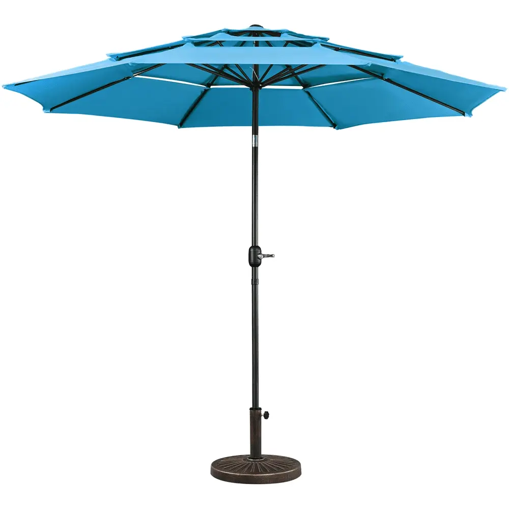 Yaheetech 10ft 3 Tier Vented Table Umbrella With 26.5 lb 18'' Umbrella Base. Sky Blue