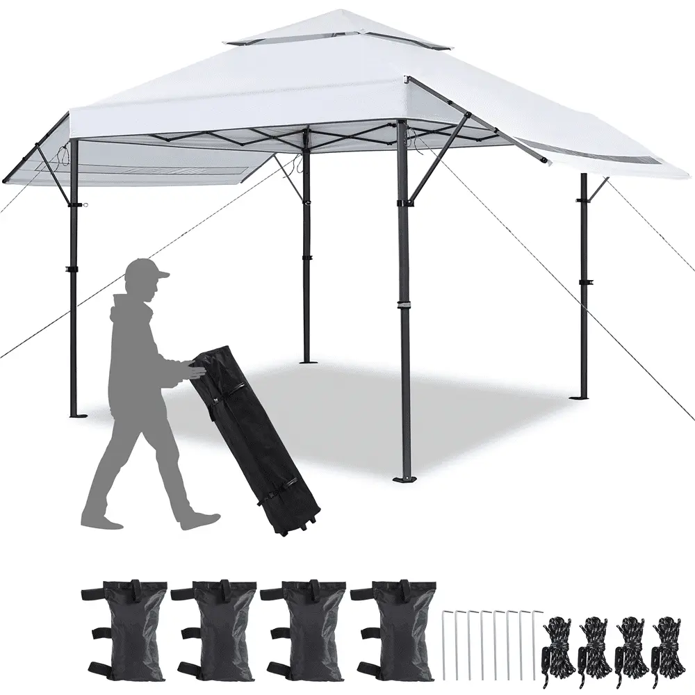 Yaheetech 10x17ft 2-tiered Pop-up Gazebo Canopy with Tilt Angle-adjustable Double Awnings.White