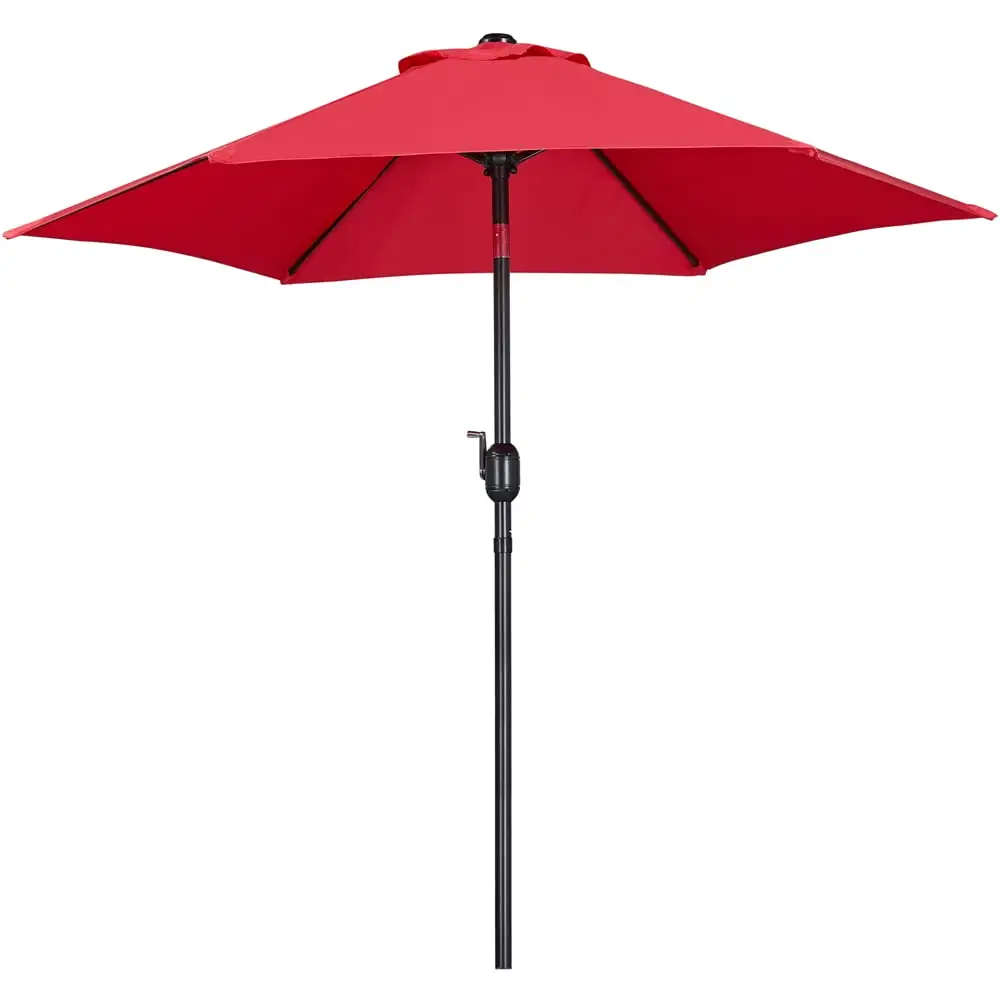 Yaheetech 7.5 FT Patio Umbrella with 6 Ribs Push Button Tilt and Crank for Garden.Red