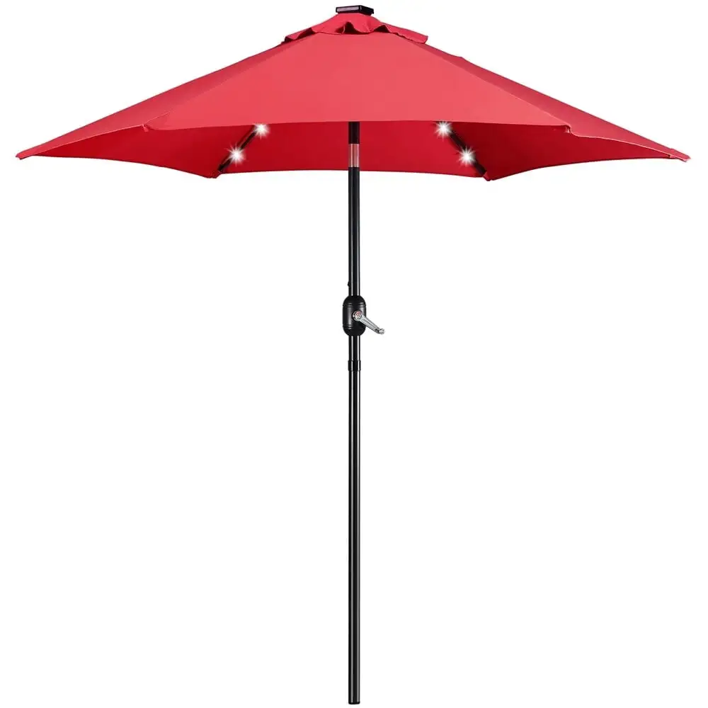 Yaheetech 7.5ft Patio Umbrella Market Umbrella with 6 Ribs & 18 LED Solar Lights Red