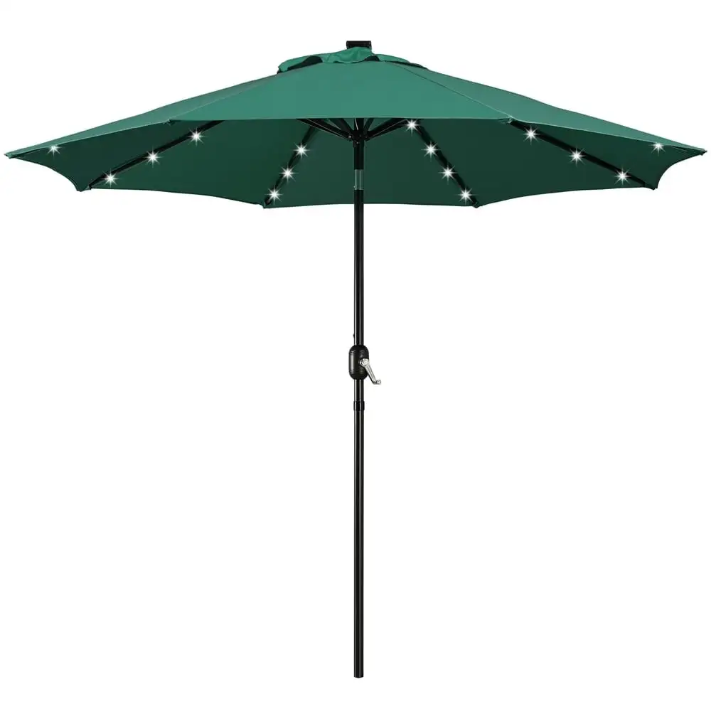 Yaheetech 9FT Patio Umbrella with 32 LED Lights Market Umbrella with 8 Ribs Dark Green