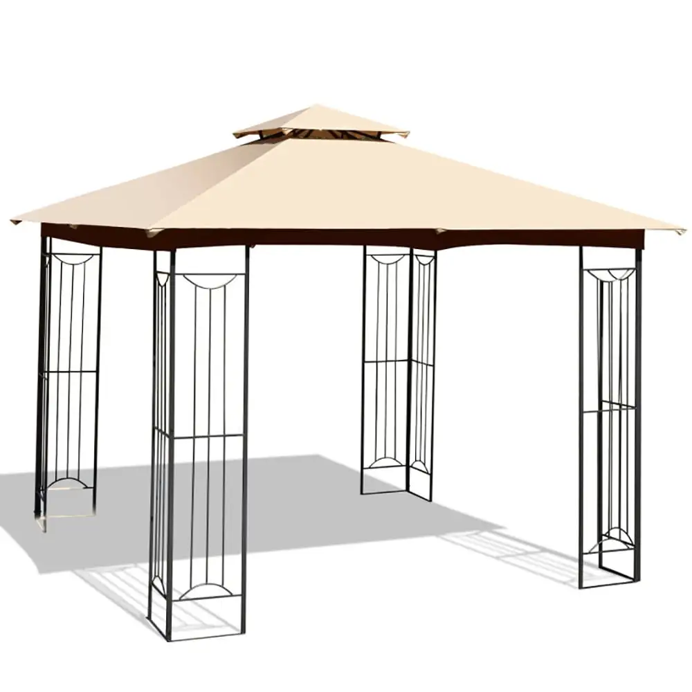 Yardi Yard 10 x 10 Feet L-Shaped Patio Canopy Gazebo Outdoor 2-Tier Steel Tent-Beige. Party Tent for Outside Party Waterproof Tent BBQ Shelter