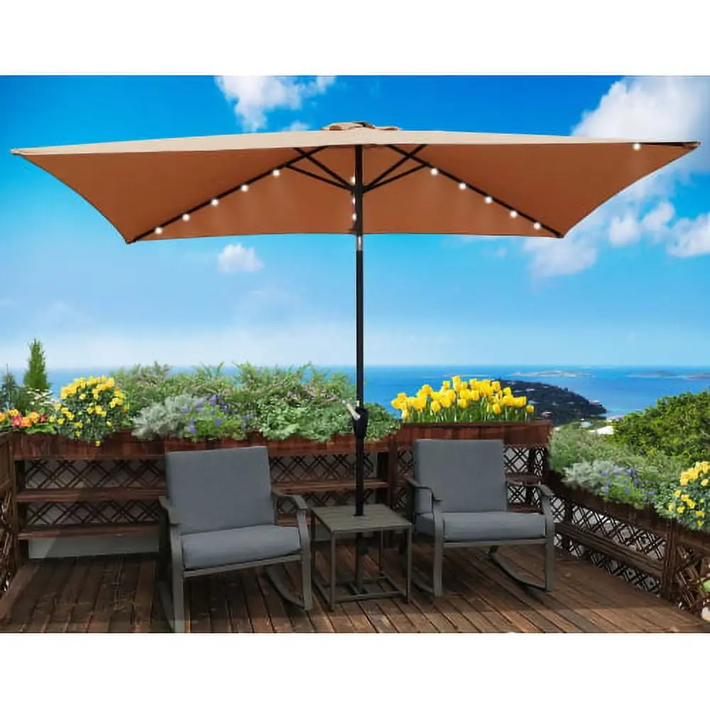 Yedigre Solar Umbrella LED Lighted Patio Umbrella Table Market Umbrella with Tilt and Crank Outdoor Umbrella for Garden. Deck. Backyard. Pool and Beach.10 x 6.5t