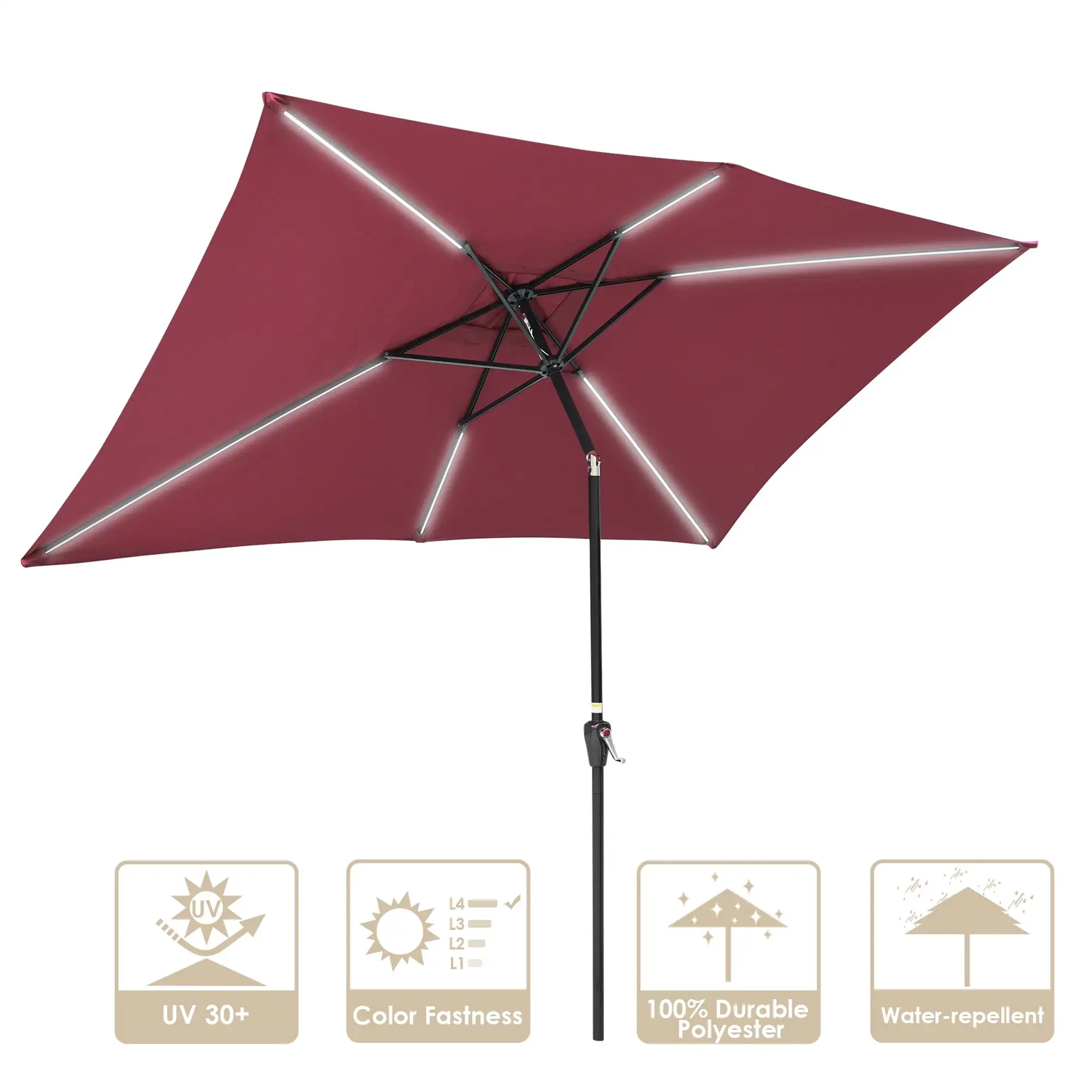 Yescom 10x6.5 Ft Solar Powered Patio Umbrella with Tilt and Crank Market Backyard Hotel