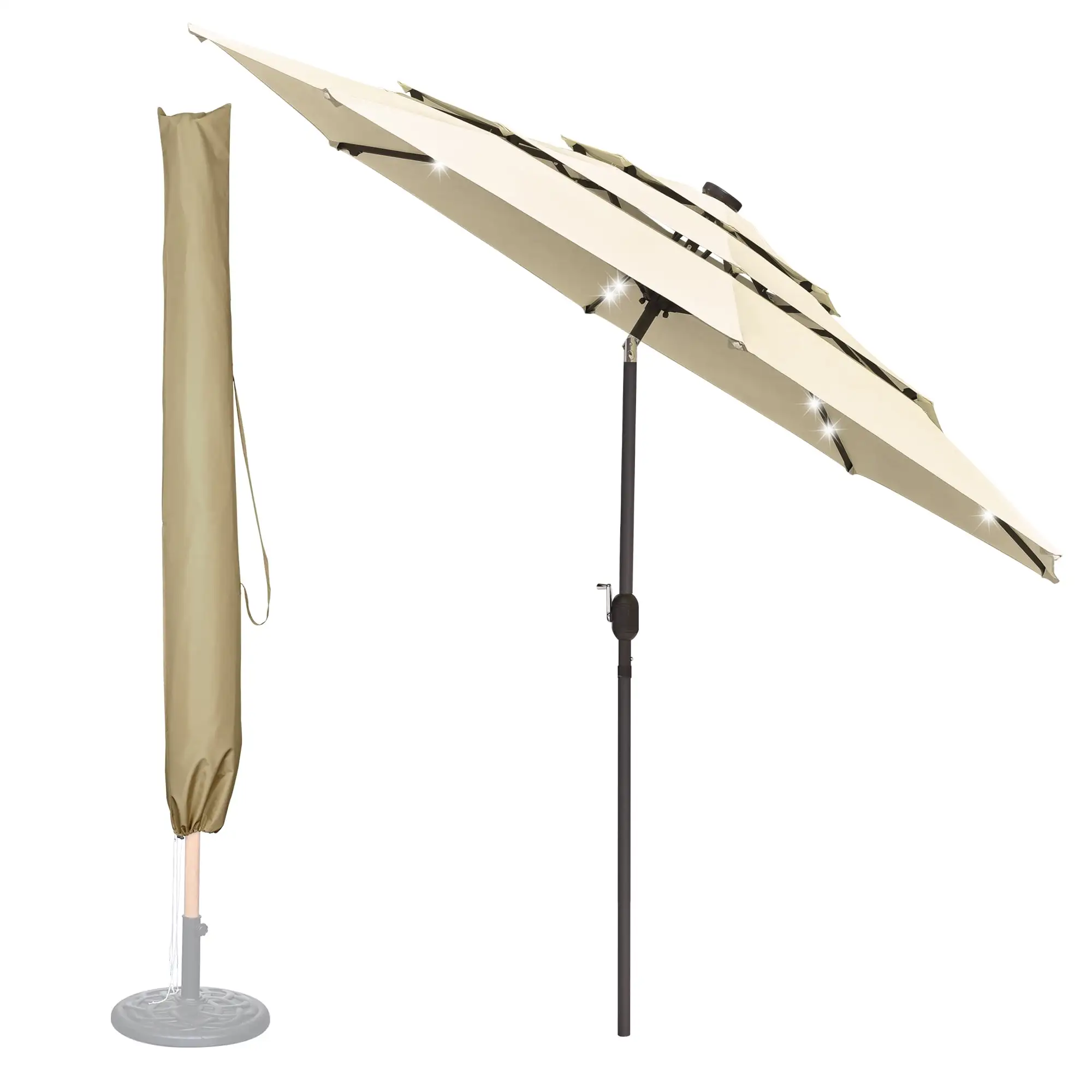 Yescom 11 Ft 3 Tier Patio Umbrella with Protective Cover Solar LED Crank & Tilt Outdoor