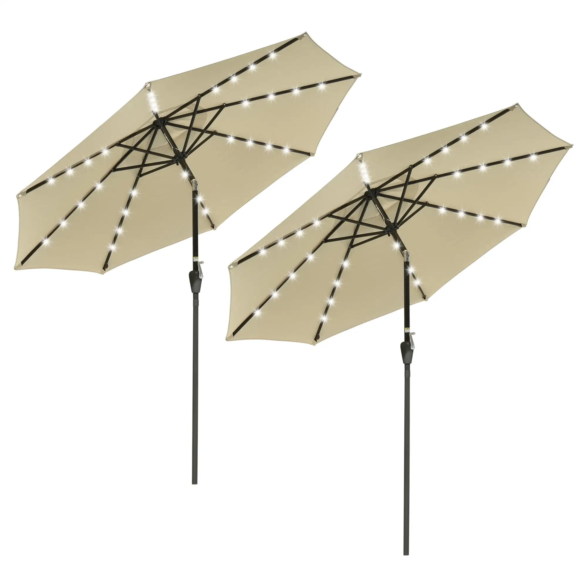 Yescom 9Ft Solar Powered 32 LED Lights Patio Umbrella With Crank Tilt UV30+ Outdoor Deck Beach Cafe Garden (Pack of 2)