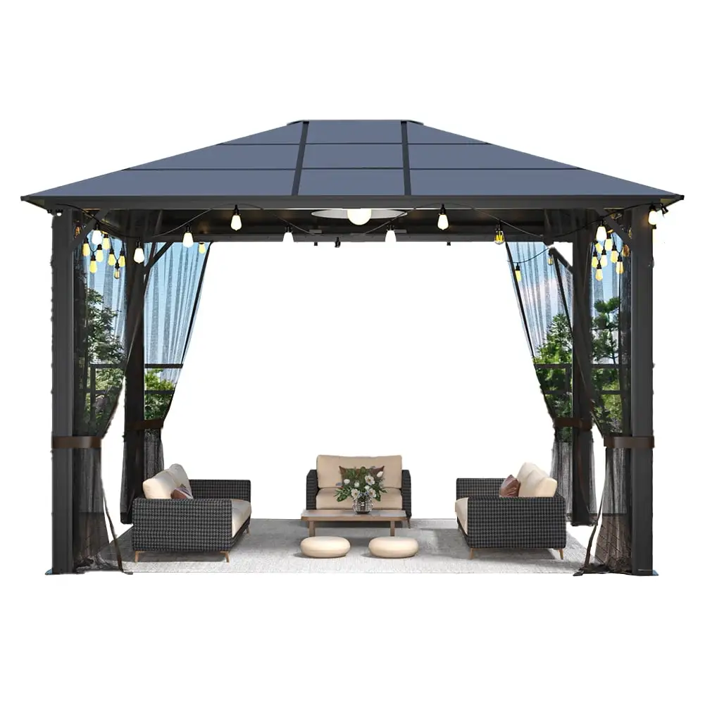 Yesfashion 10'X12' Hardtop Gazebo with Mosquito Netting.Heavy Duty Canopy Shelter.Metal Frame.Waterproof Roof.Outdoor Tent for Backyard.Garden.Lawn