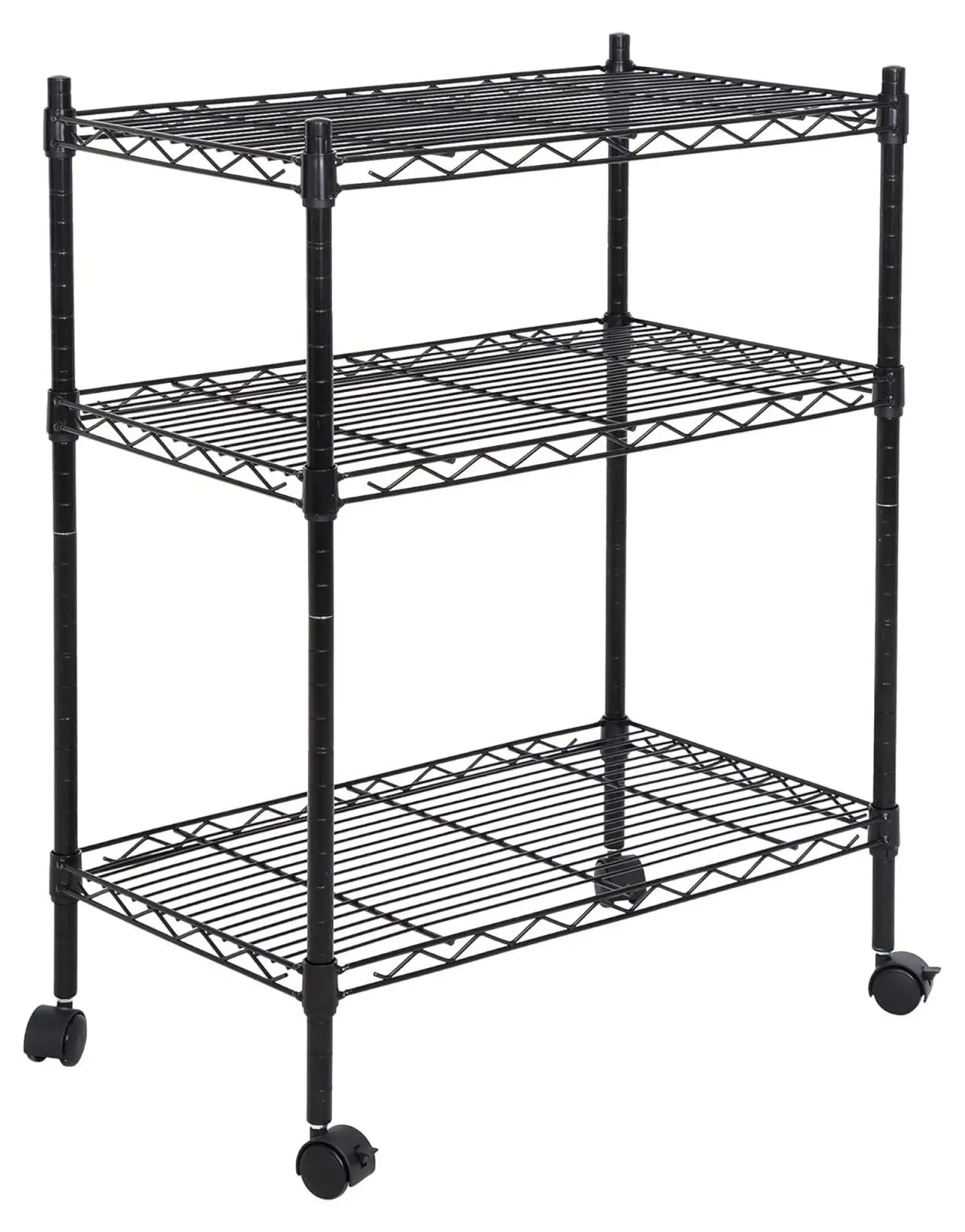 YfulYde 3-Tier Adjustable Shelving Unit. -Grade Steel Wire Shelving Rack with 3 Wheels. Heavy Duty Storage Chrome Shelves for Garage. Kitchen. Living Room. 24 W x 14 D x 32.75 H. Black