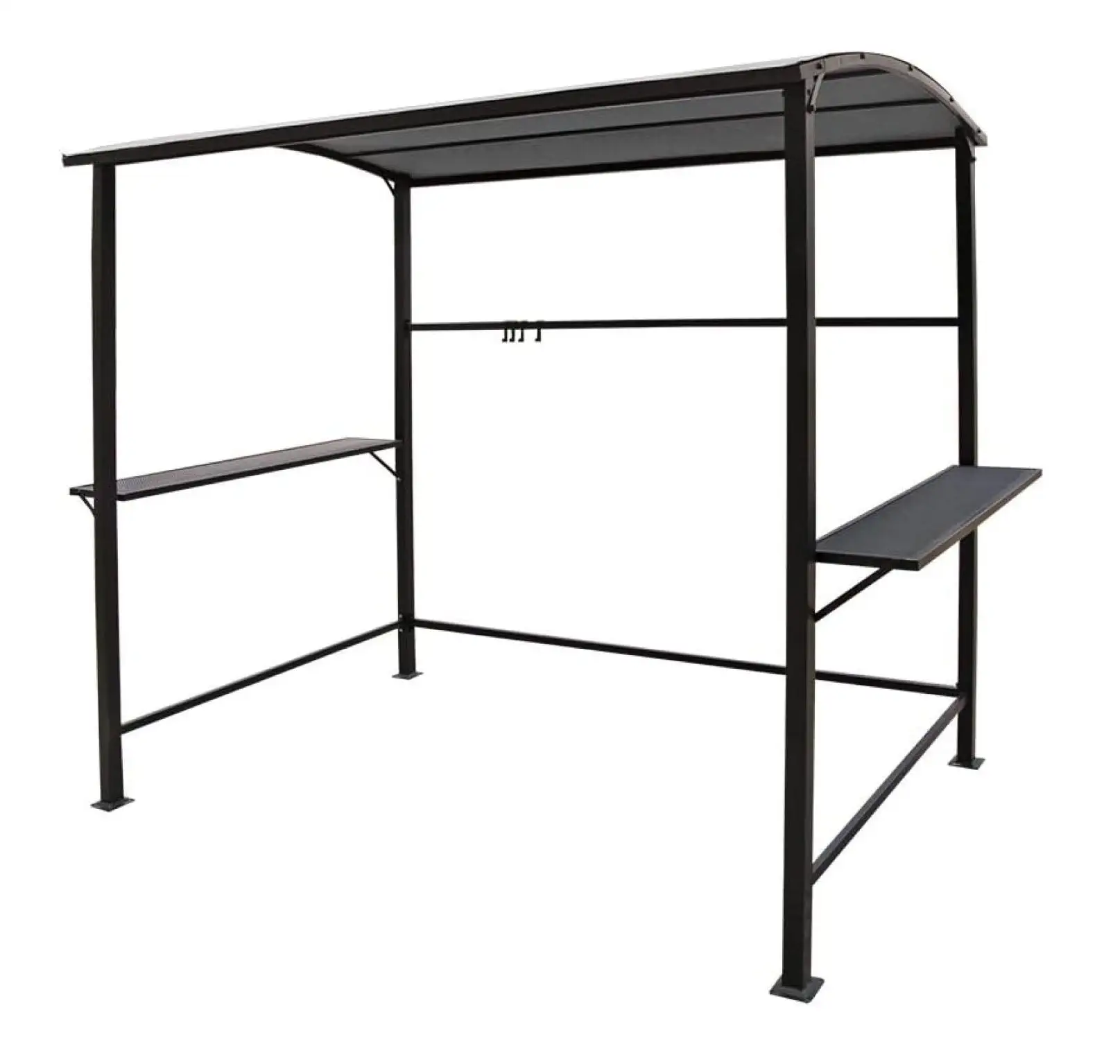 YgIRTID Grill Gazebo 8'by 4.6' Outdoor Patio BBQ Canopy with Single-Tier Soft Top and Metal Shelves. Gray