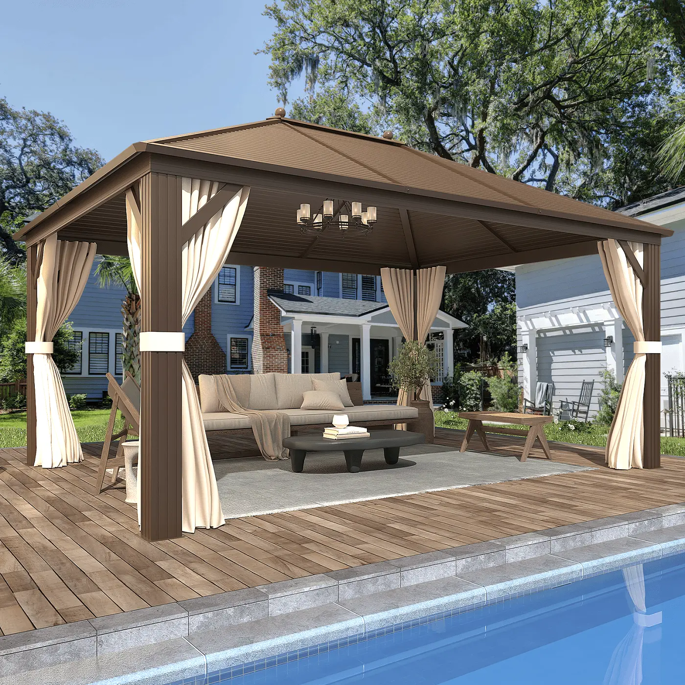 Yoleny 10' ??13' Hardtop Gazebo Galvanized Steel Outdoor Gazebo Canopy Single Roof Pergolas Aluminum Frame for Garden.Patio.Lawns