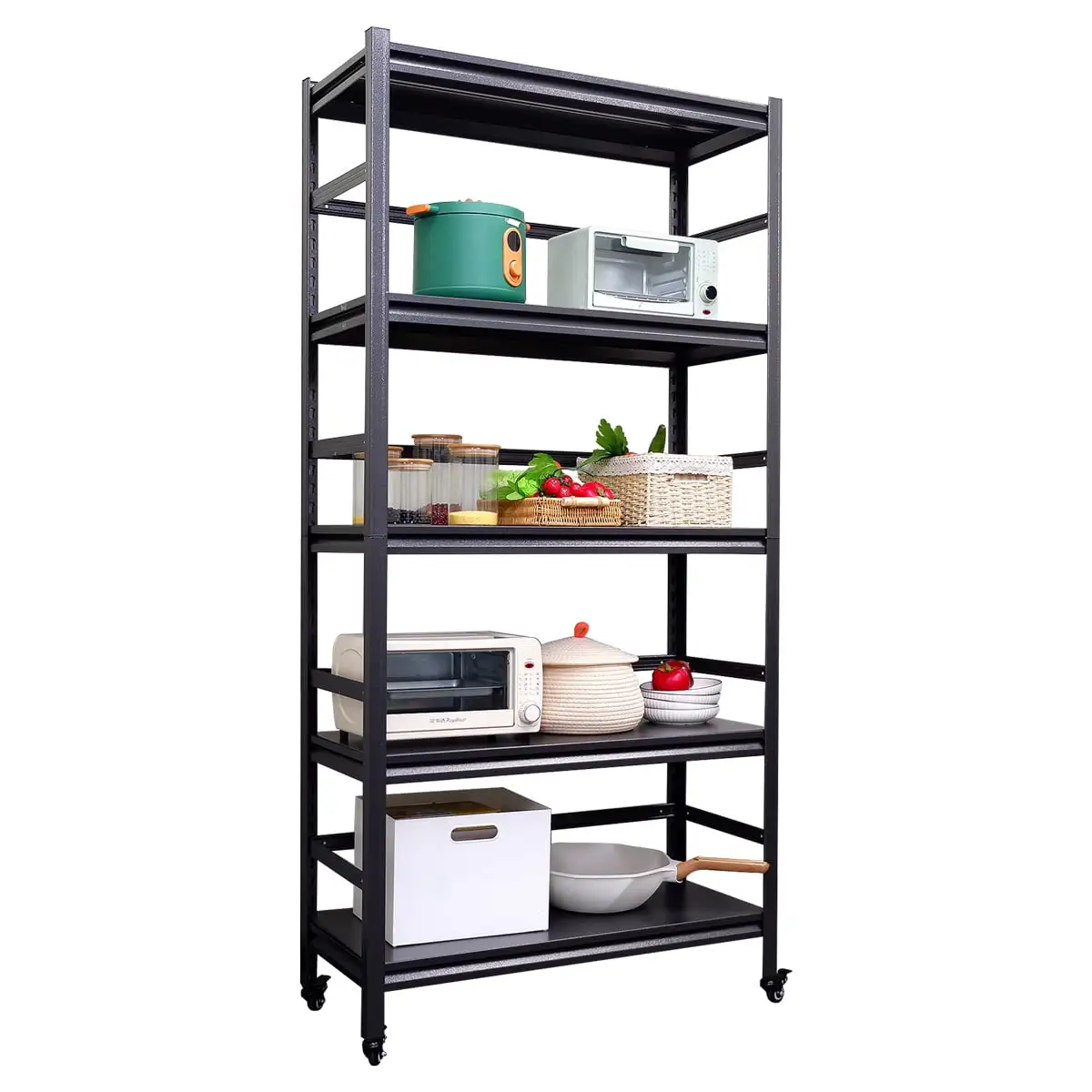 Yone jx je 63H Storage Shelves - Heavy Duty Metal Shelving Unit Adjustable 5-Tier Pantry Shelves with Wheels Load 1750LBS Kitchen Shelf Garage Storage