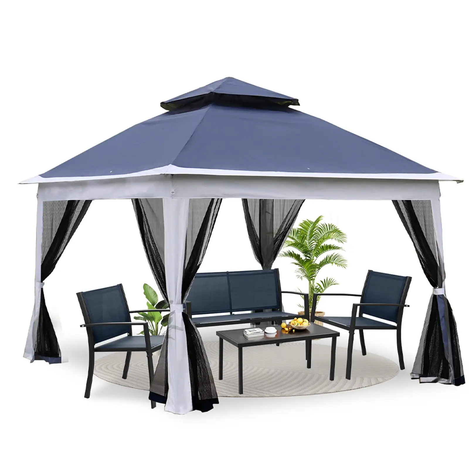 Yone jx je Outdoor 11x 11Ft Pop Up Gazebo Canopy With Removable Zipper Netting.2-Tier Soft Top Event Tent.Suitable For Patio Backyard Garden Camping Area.Blue