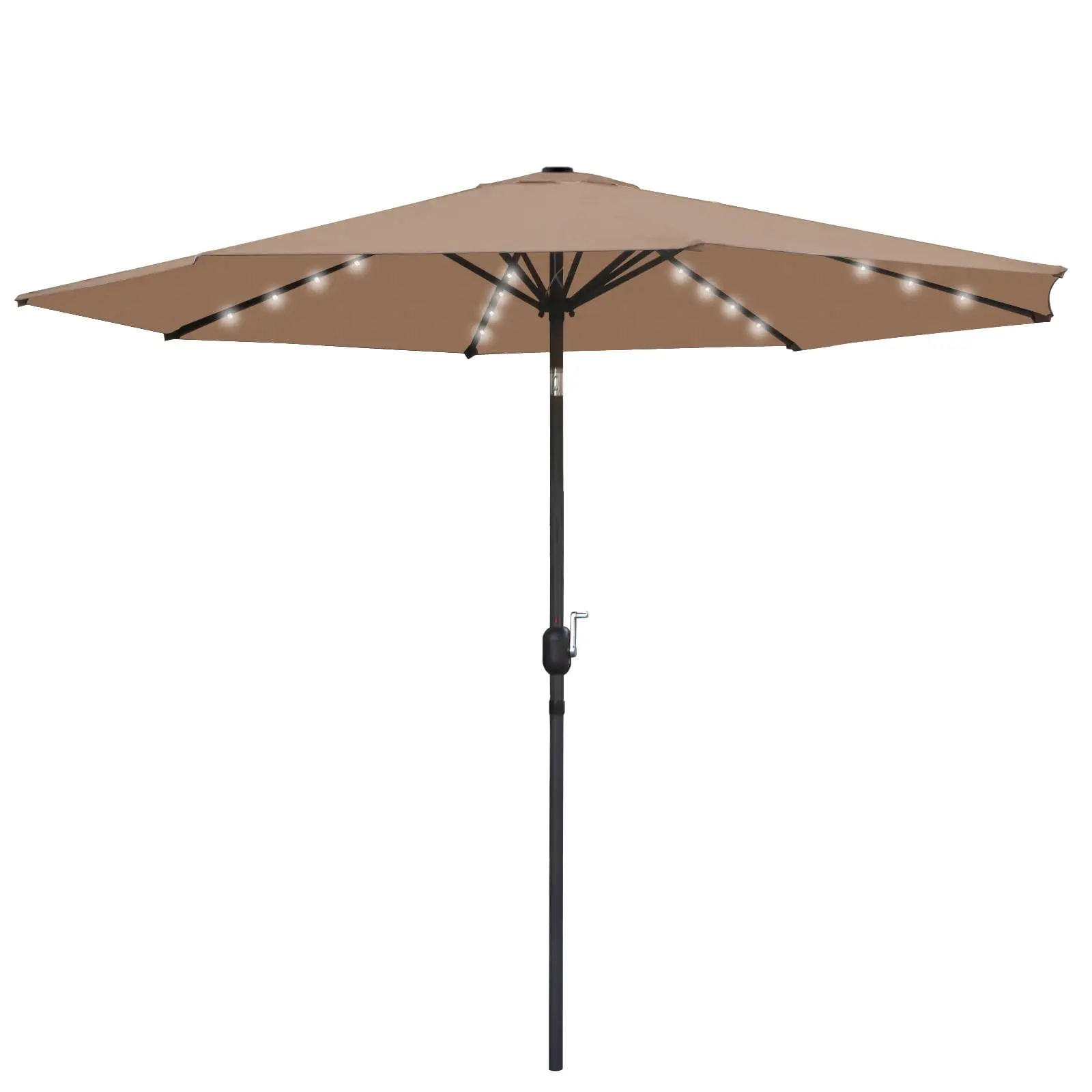 ZENSTYLE Tan 10FT Patio Solar Umbrella LED Patio Market Steel Tilt W/ Crank Outdoor