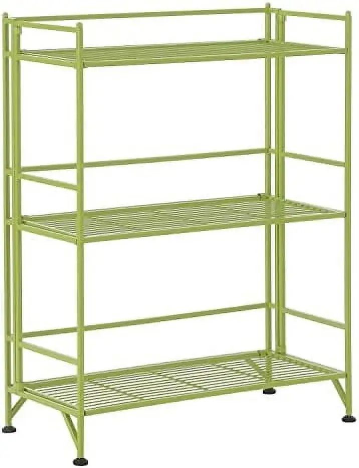 ZFGSUIJN Xtra Shelves-3-Tier Wide Folding Metal Modern Shelves Display in Living Room Bathroom Office Kitchen Garage Sea Foam