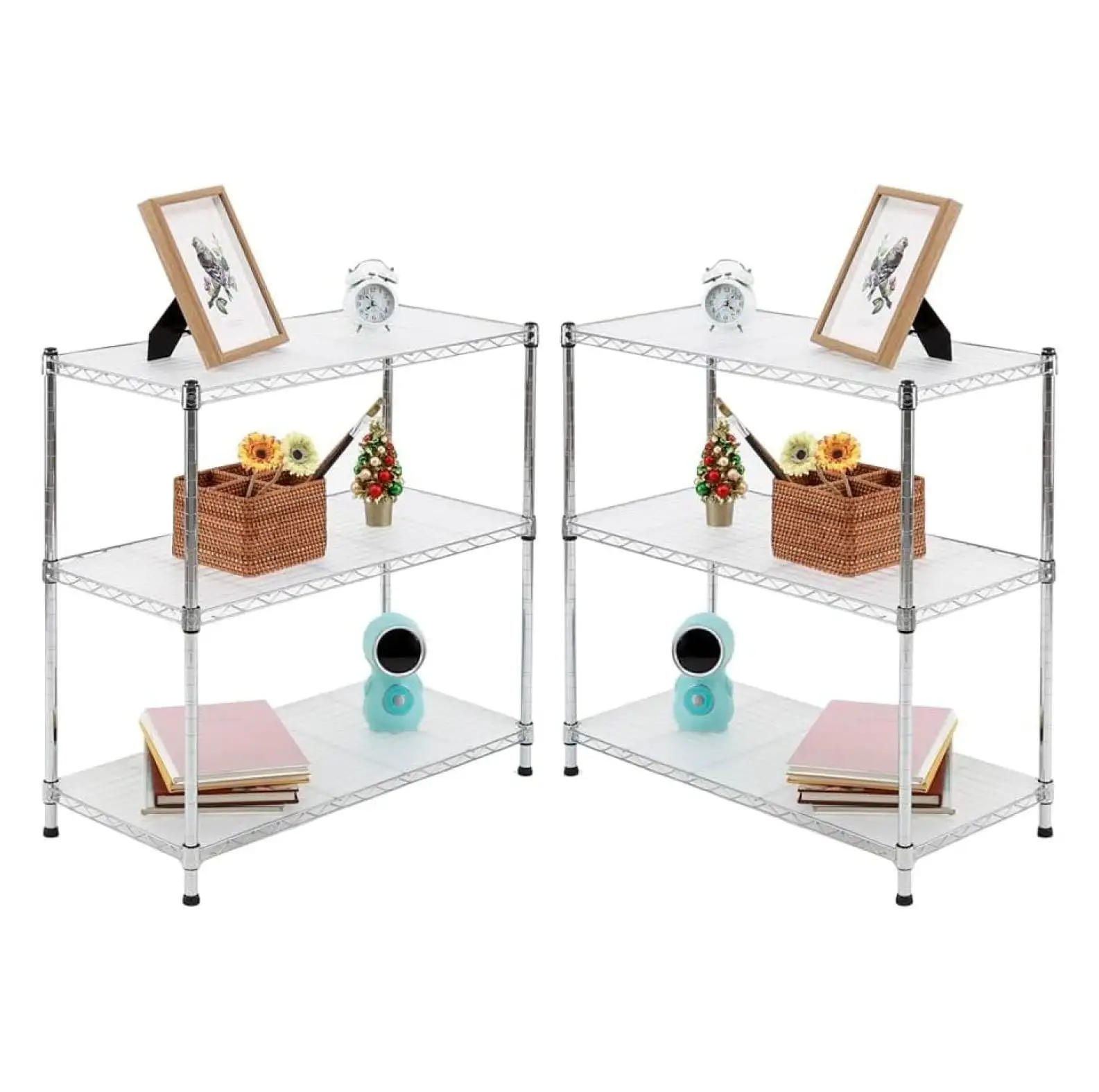 ZHANGHU 2-Pack Chrome 3-Shelf Shelving Unit with 3-Shelf Liners. Adjustable Rack. Steel Wire Shelves. Shelving Units and Storage for Kitchen and Garage (30W x 14D x 30H)