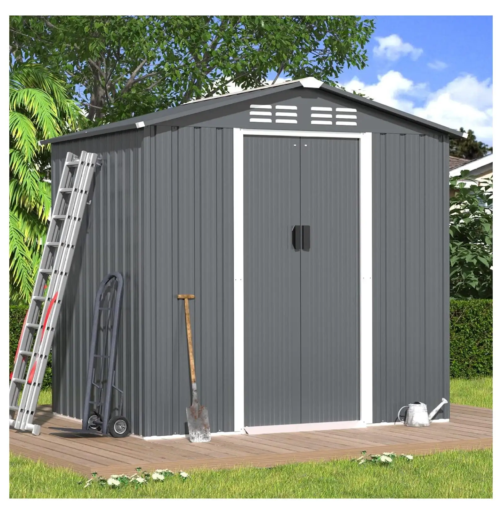 ZHANGHU 6'X4' Outdoor Metal Storage Shed. Metal Shed Kit with Double Doorknobs and Waterproof Sheds Cabinet for Patio and Outside