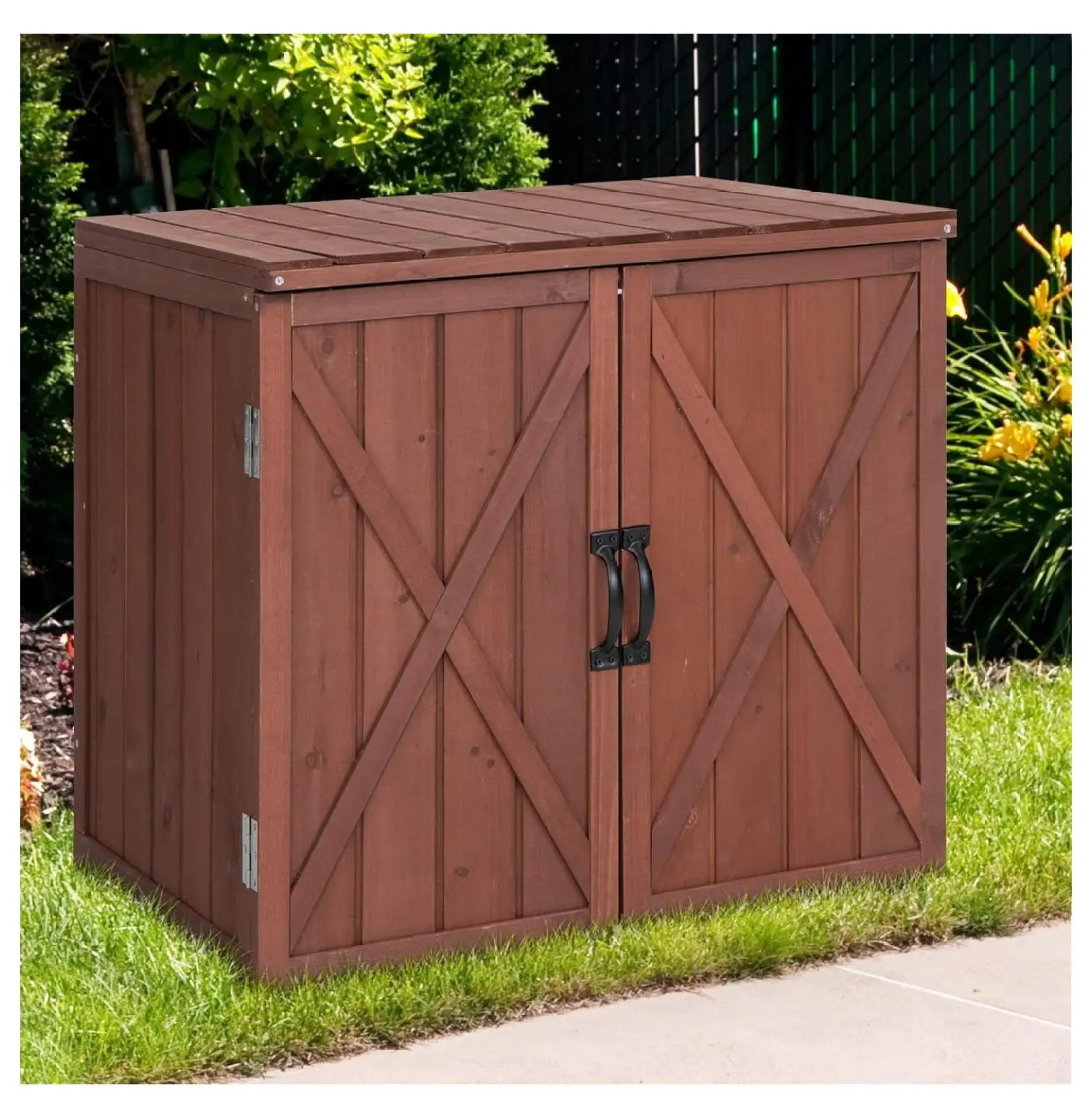 ZHANGHU IRONMAX Outdoor Storage Cabinet. Garden Tool Shed with Magnetic Doors and Countertop. Wooden Small Storage Shed for Yard Deck Patio Backyard Poolside. 30'' x 22'' x 28.5''