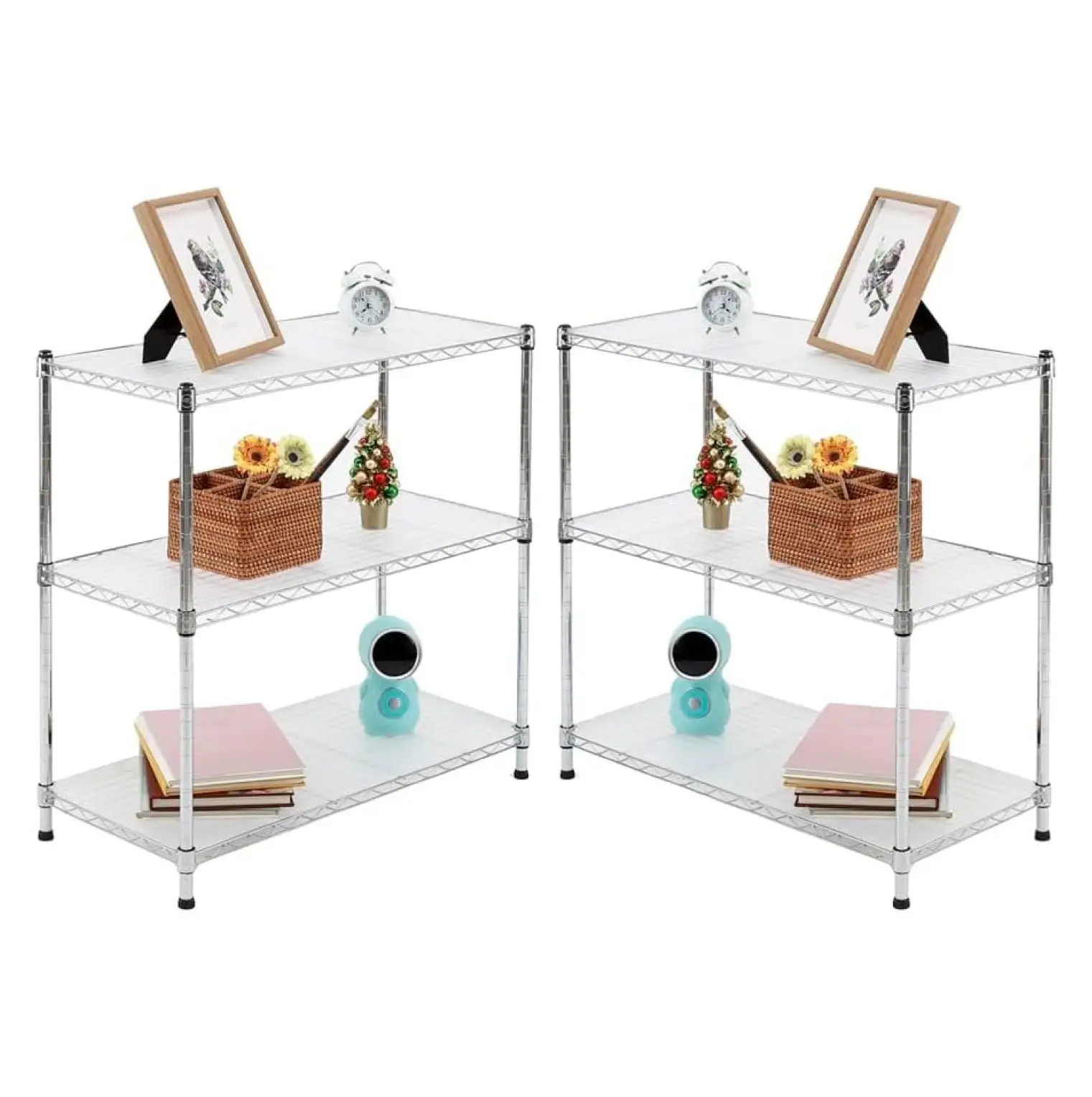 ZHAOTONG 2-Pack Chrome 3-Shelf Shelving Unit with 3-Shelf Liners. Adjustable Rack. Steel Wire Shelves. Shelving Units and Storage for Kitchen and Garage (30W x 14D x 30H)