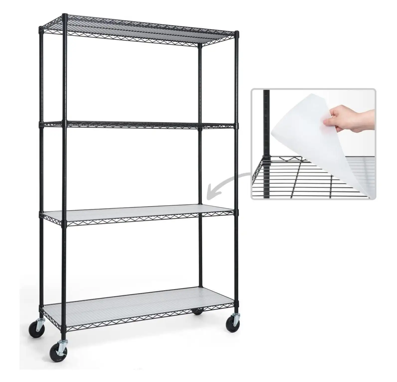 ZHAOTONG NSF Grade Heavy Duty Wire Shelving w/Wheels. Leveling Feet & Liners. Storage Metal Shelf. Garage Shelving Storage. Utility Wire Rack Storage Shelves. w/Liner. x 18 x 76 4-Tier