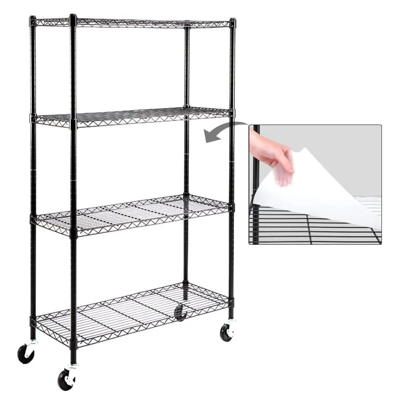 ZHOUB EFINE 4-Shelf Shelving Units and Storage on 3'' Wheels with 4-Shelf Liners. Adjustable Heavy Duty Steel Wire Shelving Unit for Garage. Kitchen. Office (36W x 14D x 57.7H) Pole Diameter 1 Inch