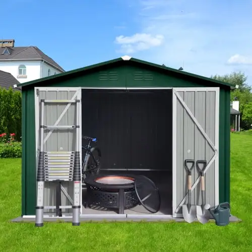 Zateety Metal garden sheds 10ft??8ft outdoor storage sheds Green + White