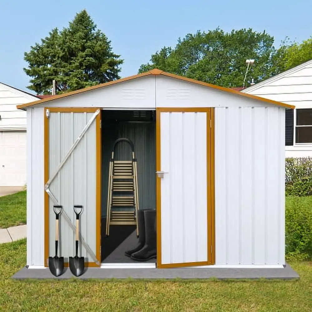 Zateety Metal garden sheds 6ftx8ft outdoor storage sheds White+Yellow