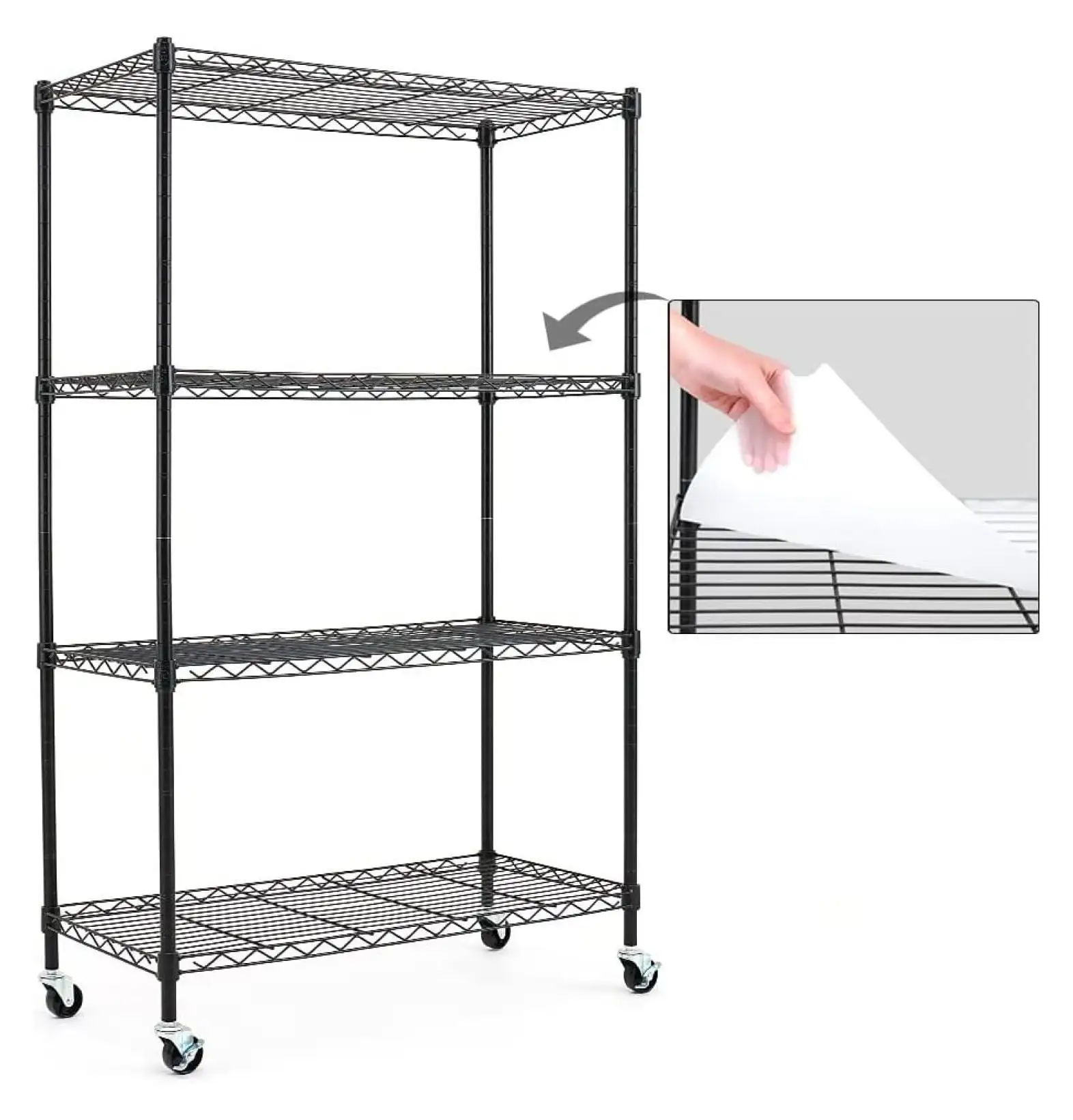 Zengpin 4-Shelf Shelving Units and Storage on Wheels with Shelf Liners Set of 4. NSF Certified. Adjustable Carbon Steel Wire Shelving Unit Rack for Garage. Kitchen. Office. Black (50H X 30W X 14D)