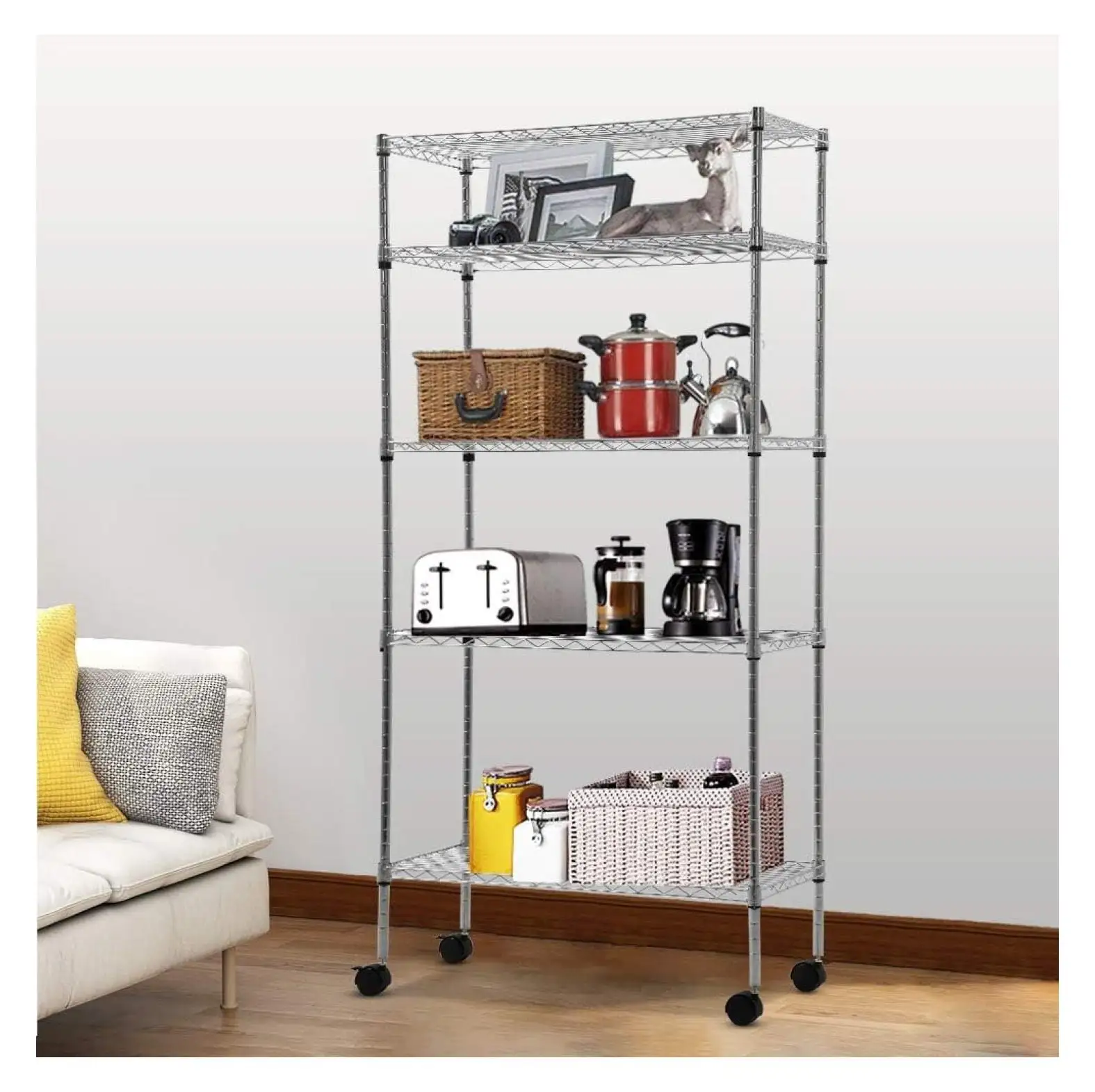 Zengpin Wire Shelving Unit Storage 5 Tier Metal Shelving Unit NSF Heavy Duty Shelves Height Adjustable Garage Shelving 14 D x 30 W x 60 H with Wheels Large Steel Shelving. Chrome