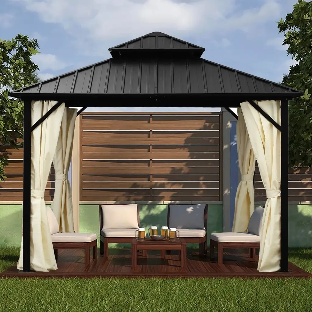 Zenova 12 Ft Steel Patio Gazebo With Mosquito Net 10*12FT