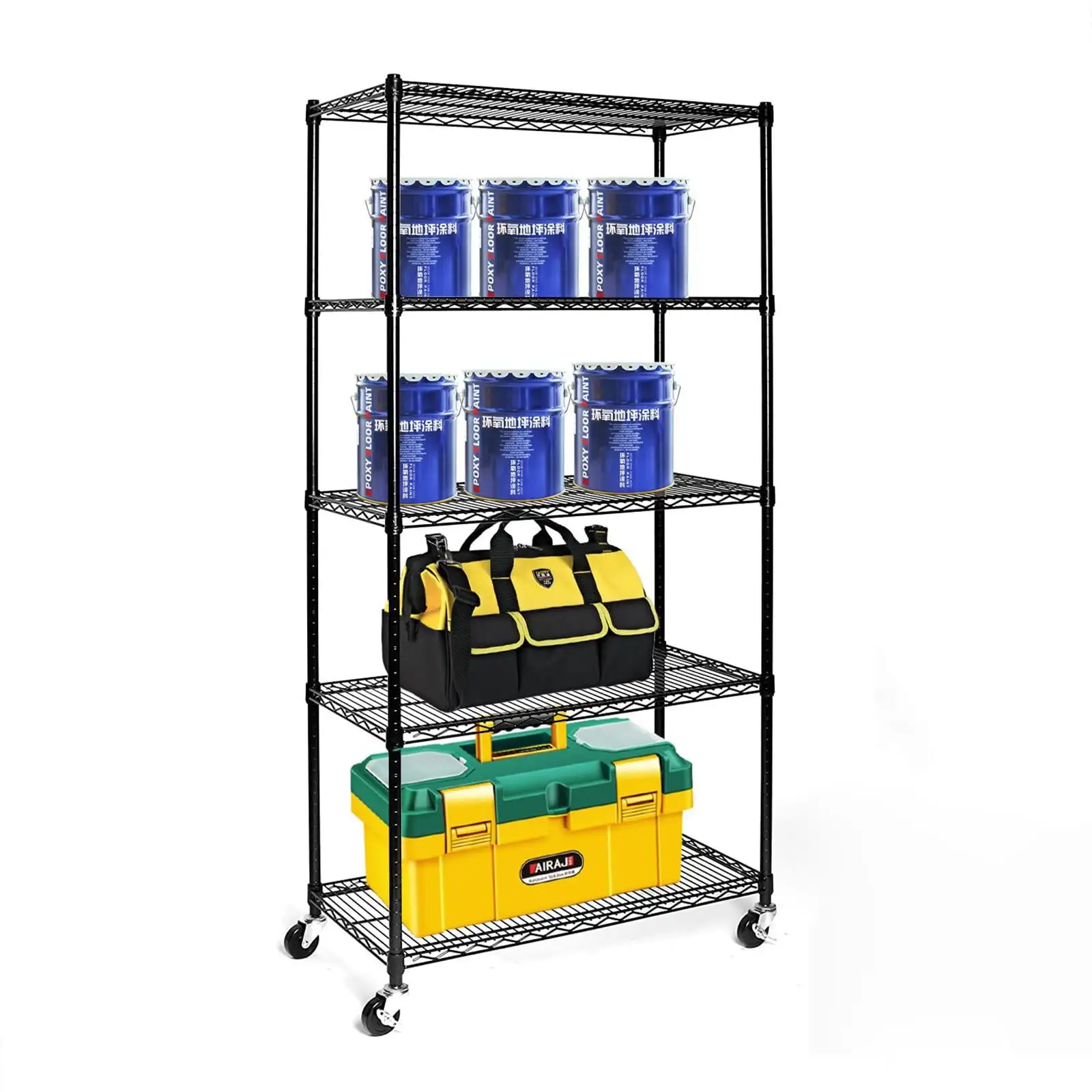 Zimtown 5-Tier Heavy-Duty Storage Rack. 35''L x 18''W x 71''H Wire Steel NSF Shelving Unit with Wheels Black. 1500LBS Max Capacity