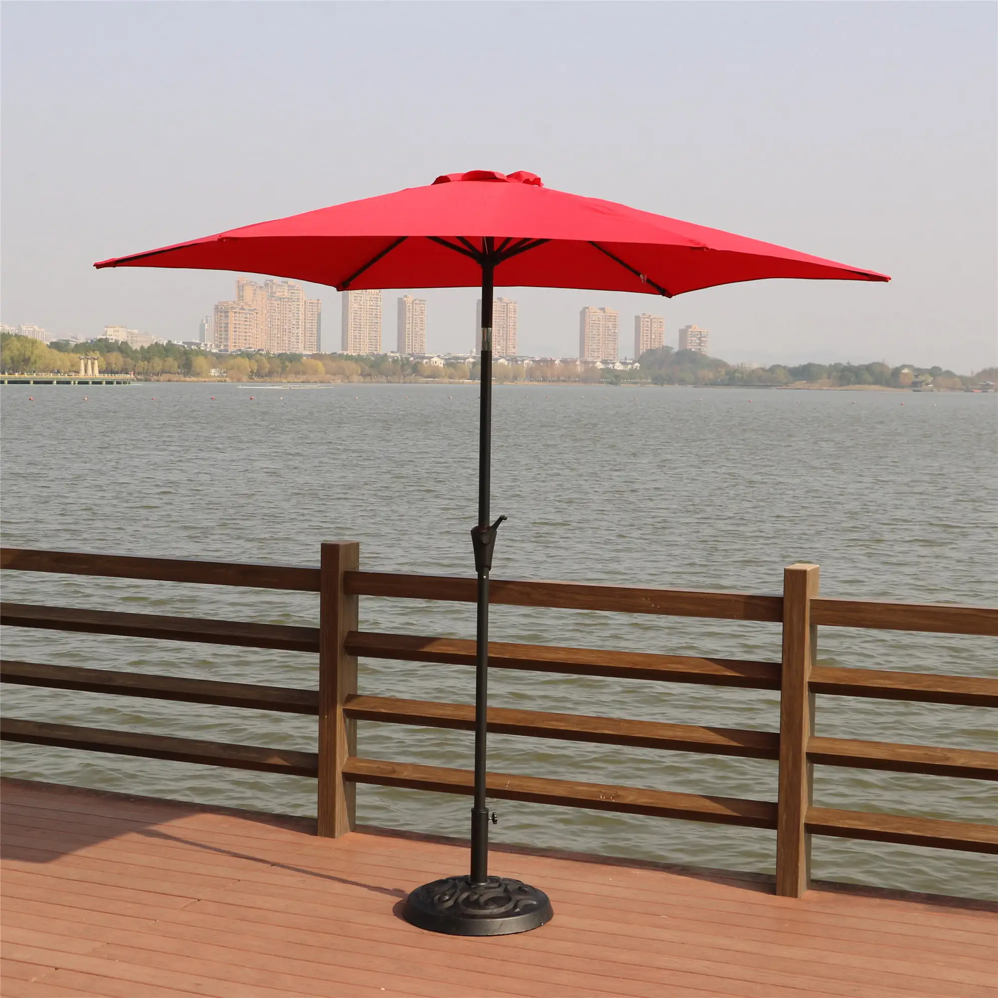 Contemporary Style Red 8.8ft Outdoor Patio Umbrella with 33lbs Resin Base