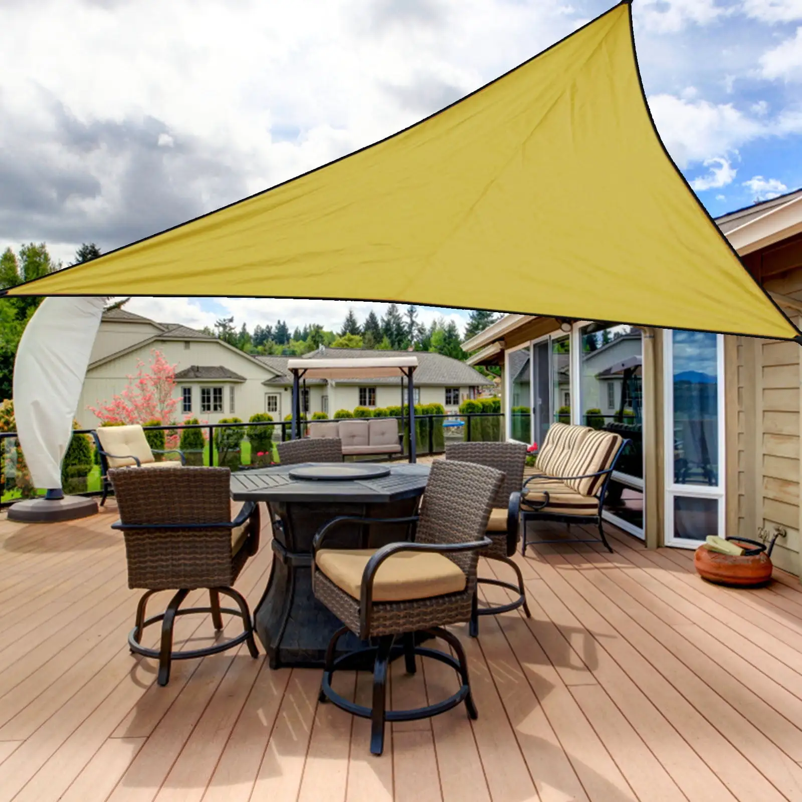 Triangle Sun Shade Sail.10'x10'x10'Sand Triangle UV Block Canopy Awning Shelter Fabric Cloth Screen for Outdoor Patio Garden Backyard ActivitiesSun Shade Canopy UV Block Awning