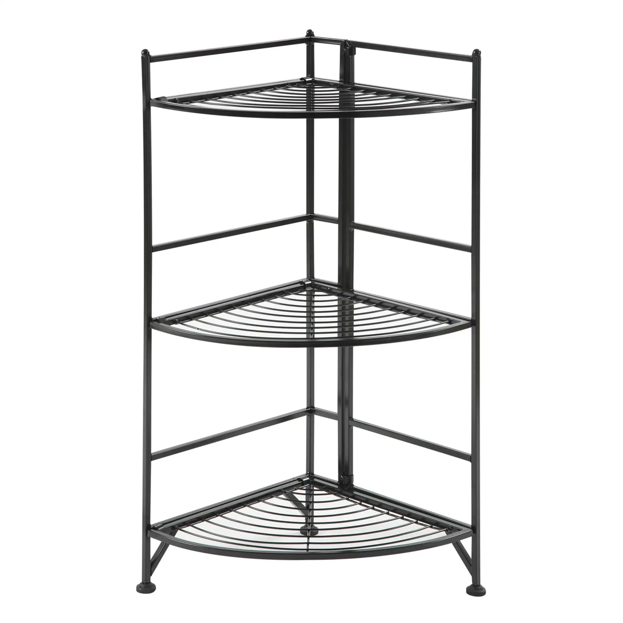 Convenience Concepts Xtra Storage 3 Tier Corner Folding Metal Corner Shelf. Black ( Pack of 2 )