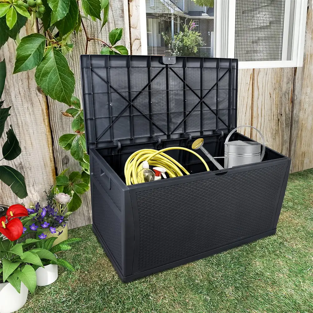 Cfowner 120 Gallon Large Resin Deck Box Outdoor Storage with Cushion for Patio Furniture. Outdoor Cushions. Garden Tools. and Pool Supplies-Waterproof. Lockable