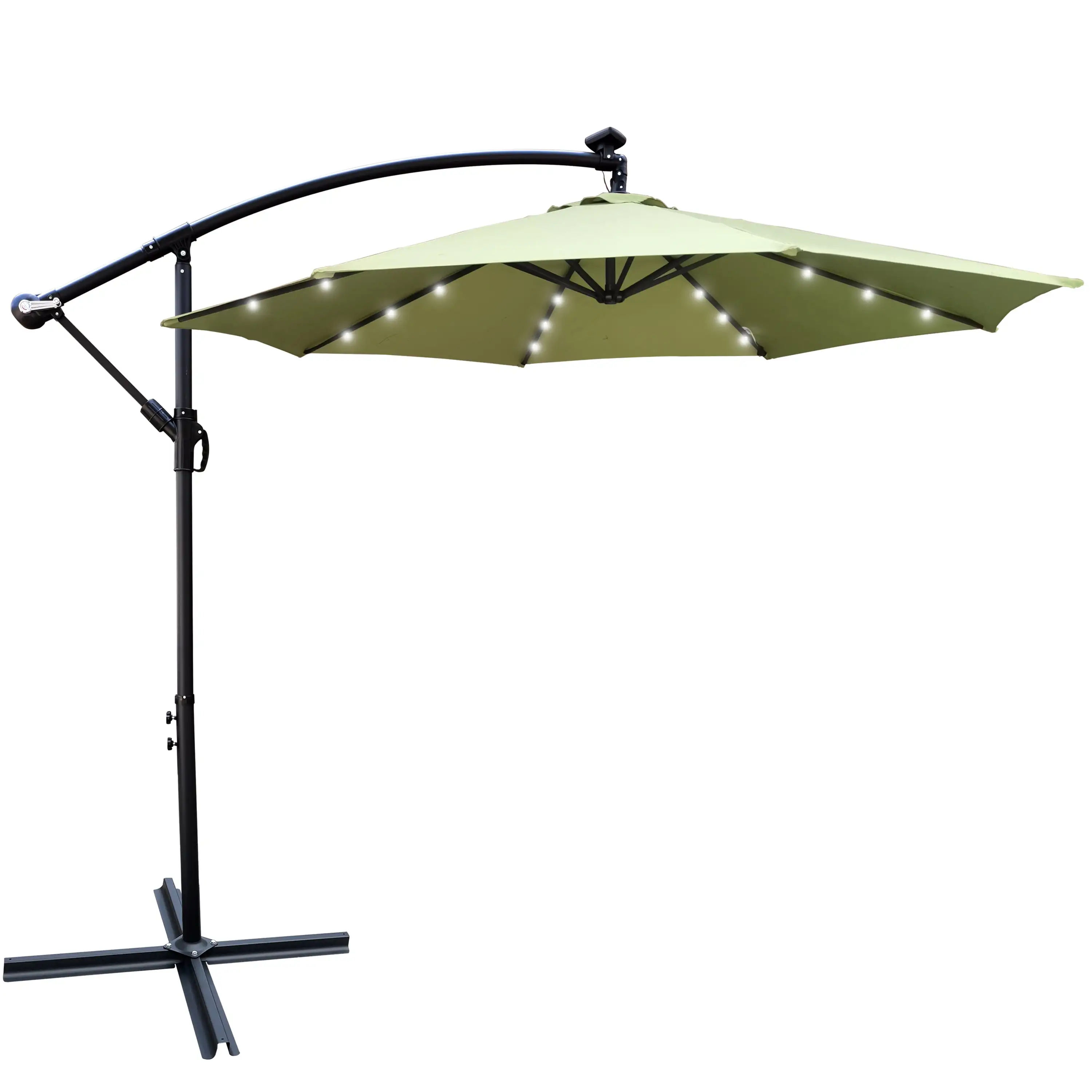 Branax Patio Umbrella. 10 FT Offset Patio Umbrella with Base Included. Outdoor Patio Umbrella with Solar Lights. Crank. Push Button Tilt. Large Patio Umbrella for Garden (Lime Green)