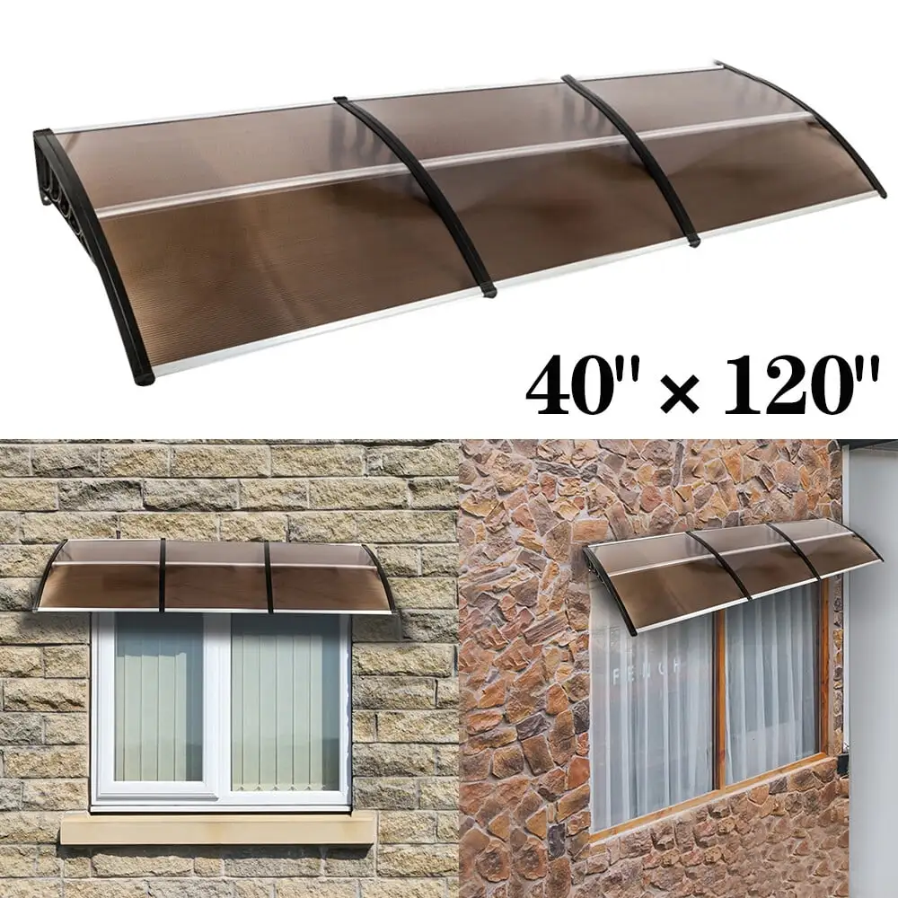 40x 120 Door Window Outdoor Awning Patio Cover UV Rain Snow Brown Board & Black Holder