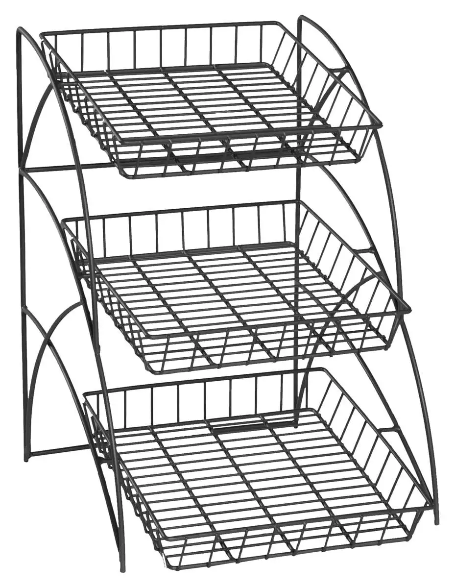 Displays2go 3-Tier Black Countertop Wire Rack With Open Shelf Design (HB3T1212BK)