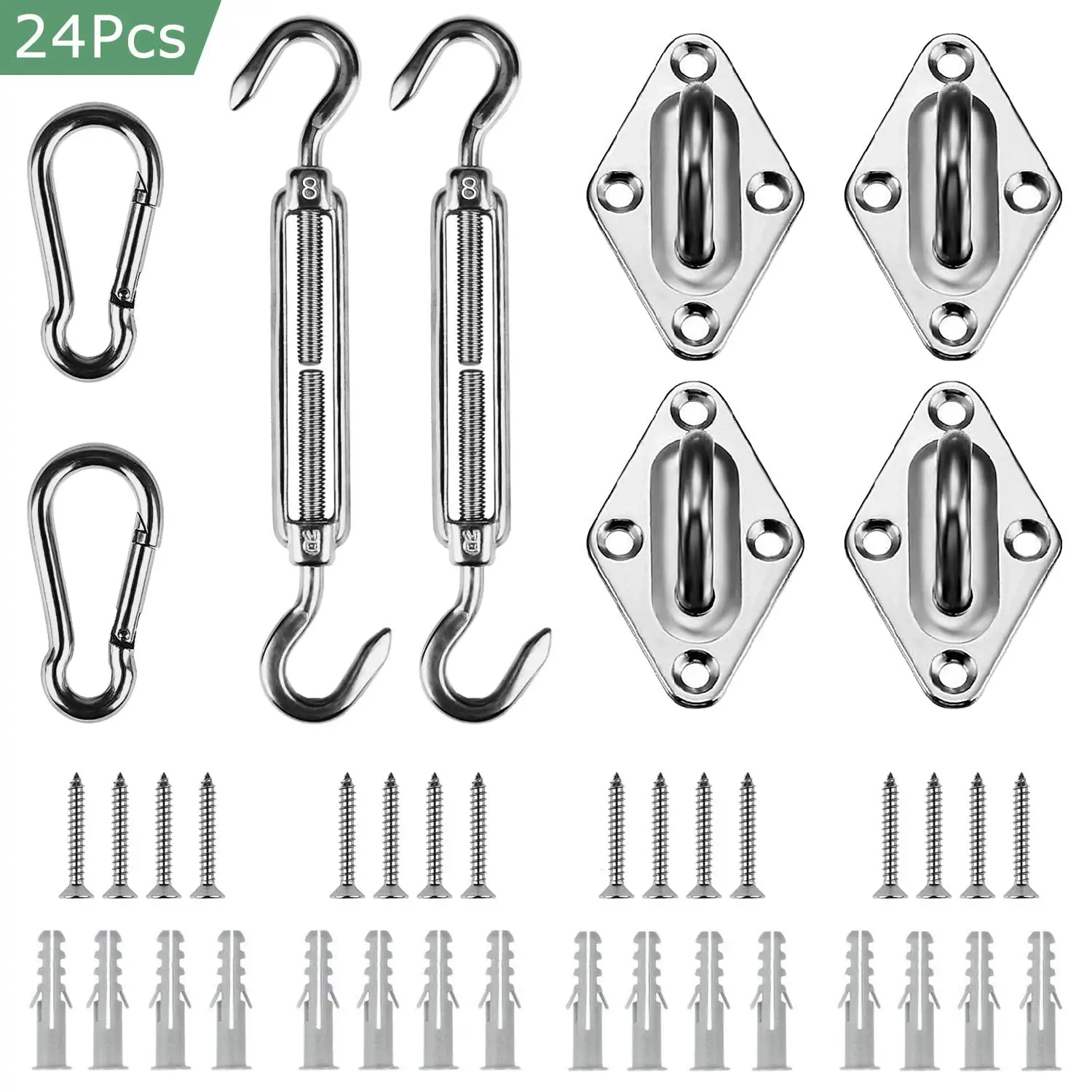 Sun Shade Sail Hardware Kit. Heavy Duty Anti-Rust Rectangle/Square Shade Sail Installation for Patio Lawn and Garden (24 Pcs) 8