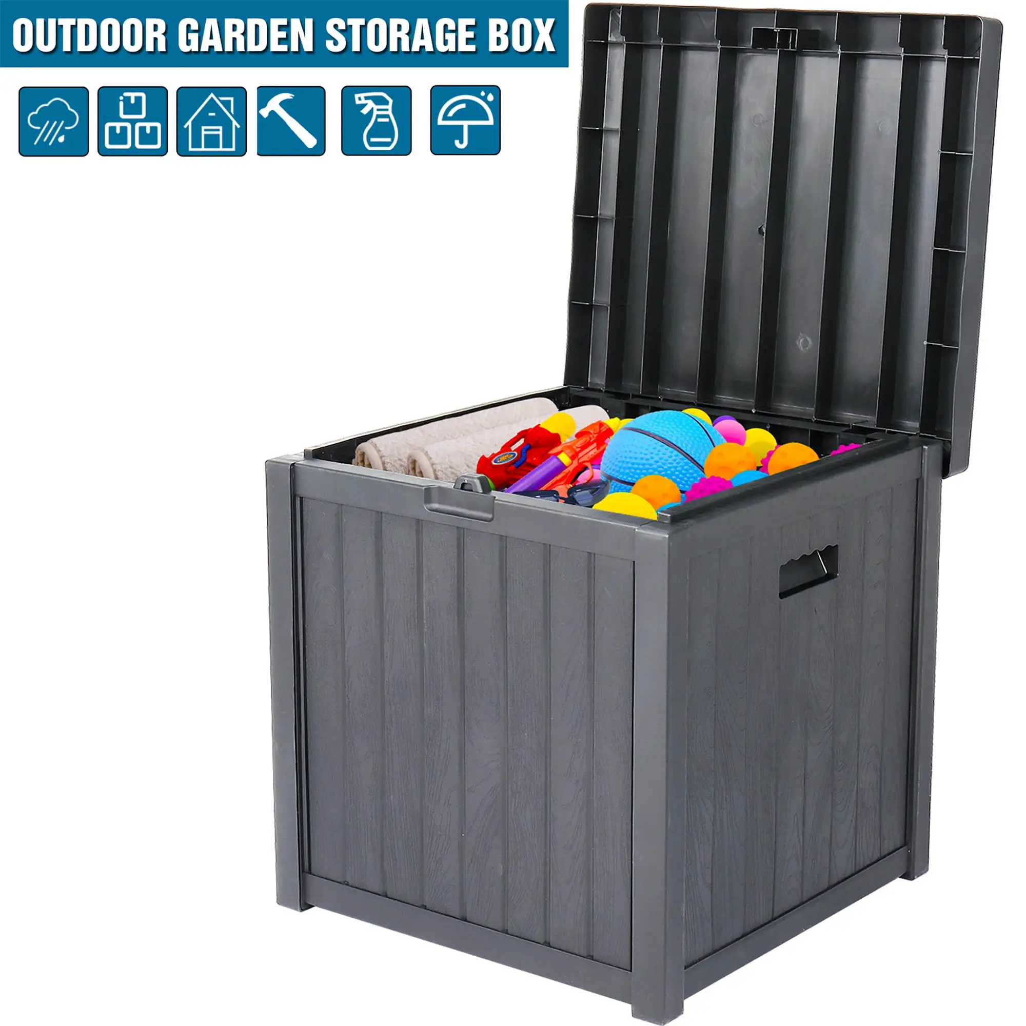 51 Gallon Patio Box. Medium Outdoor Deck Box Waterproof. Storage Box Bench for Outside Load-bearing 440lbs. Gray